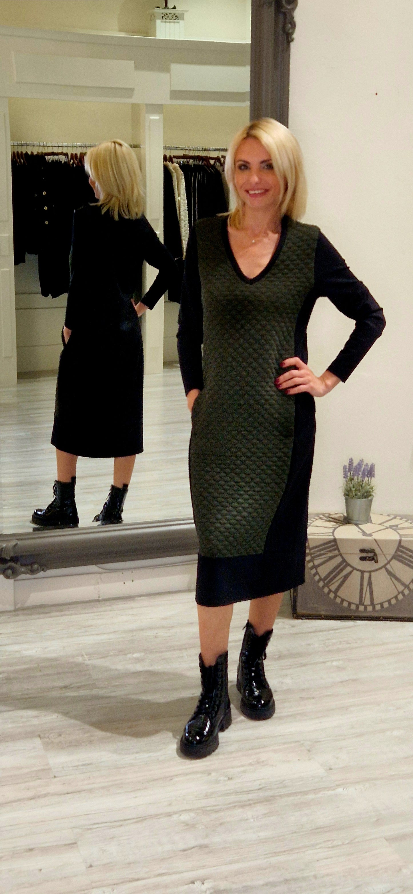Black & Green Textured Dress