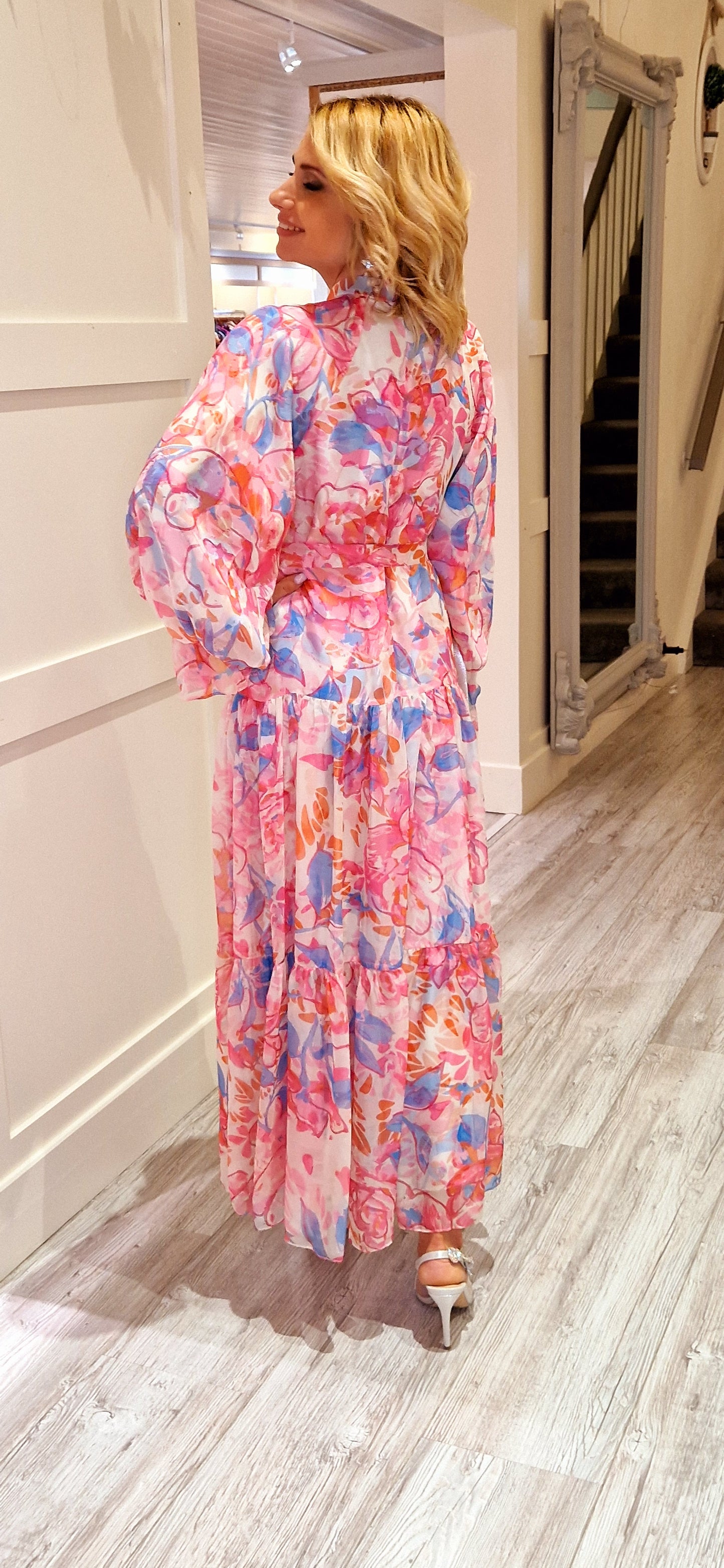 Pink Floral Midi Dress