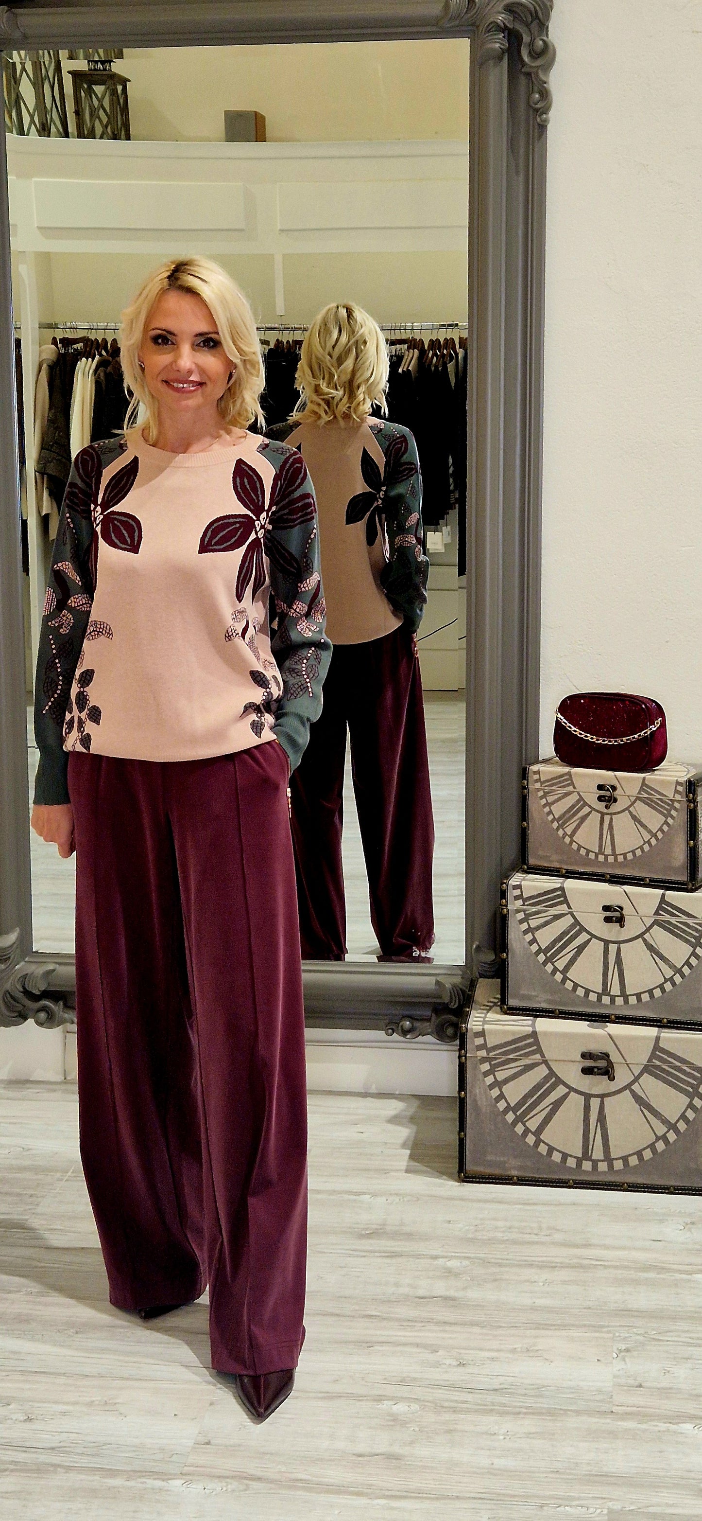 Blush burgundy and Green Jumper