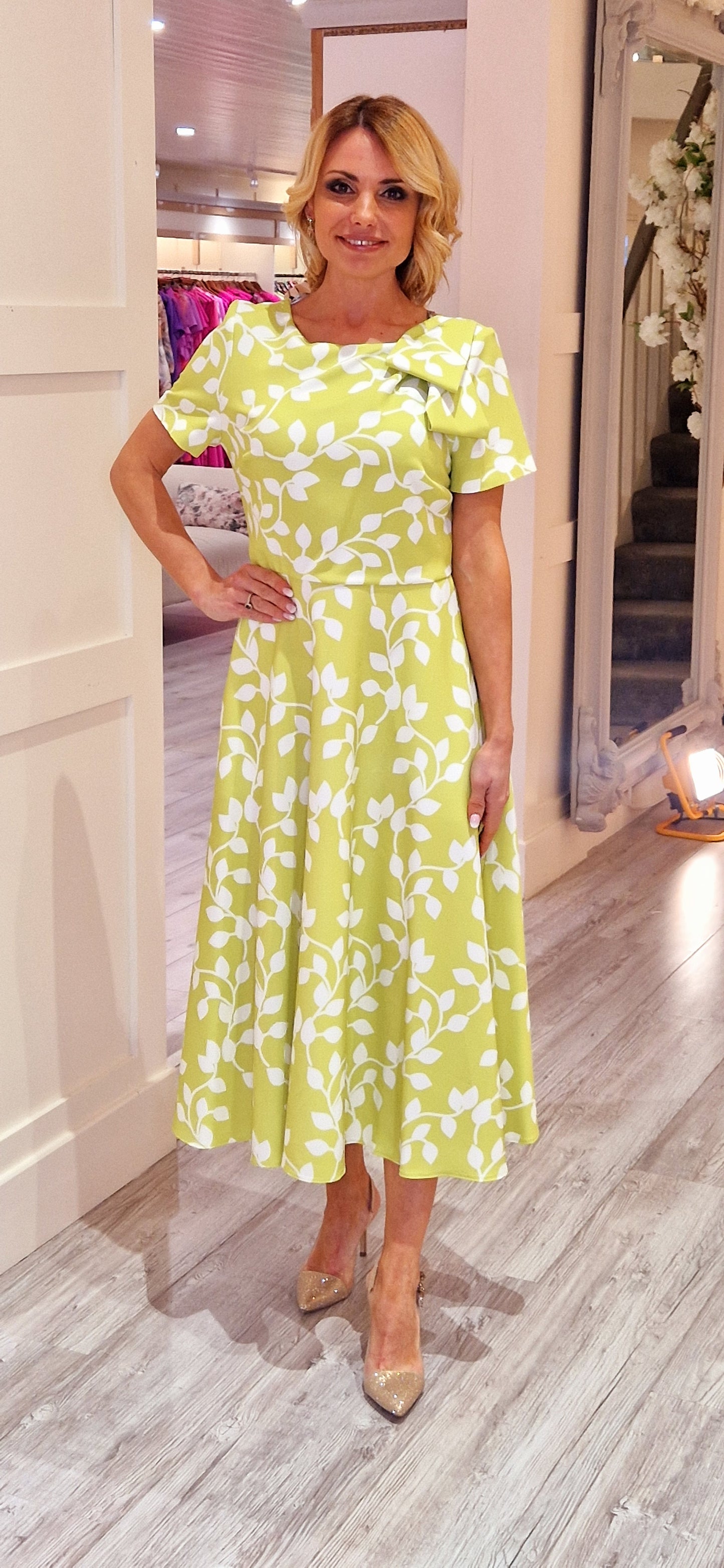 Lime And Cream Print Dress