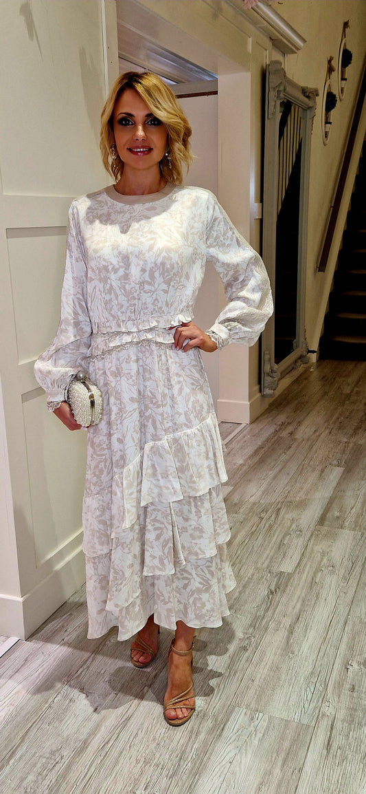 Cream And Gold Midi Dress