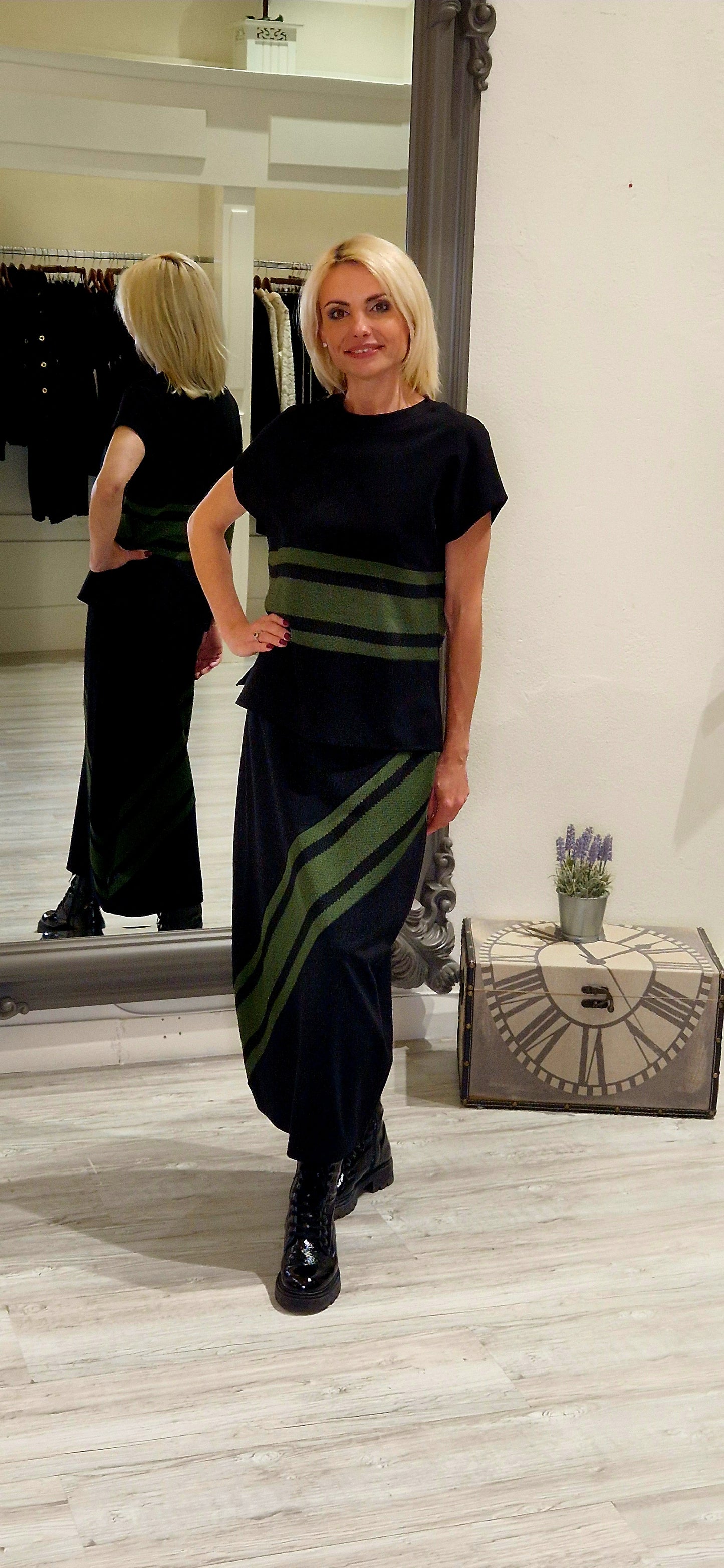 Black & Green Stripe Top