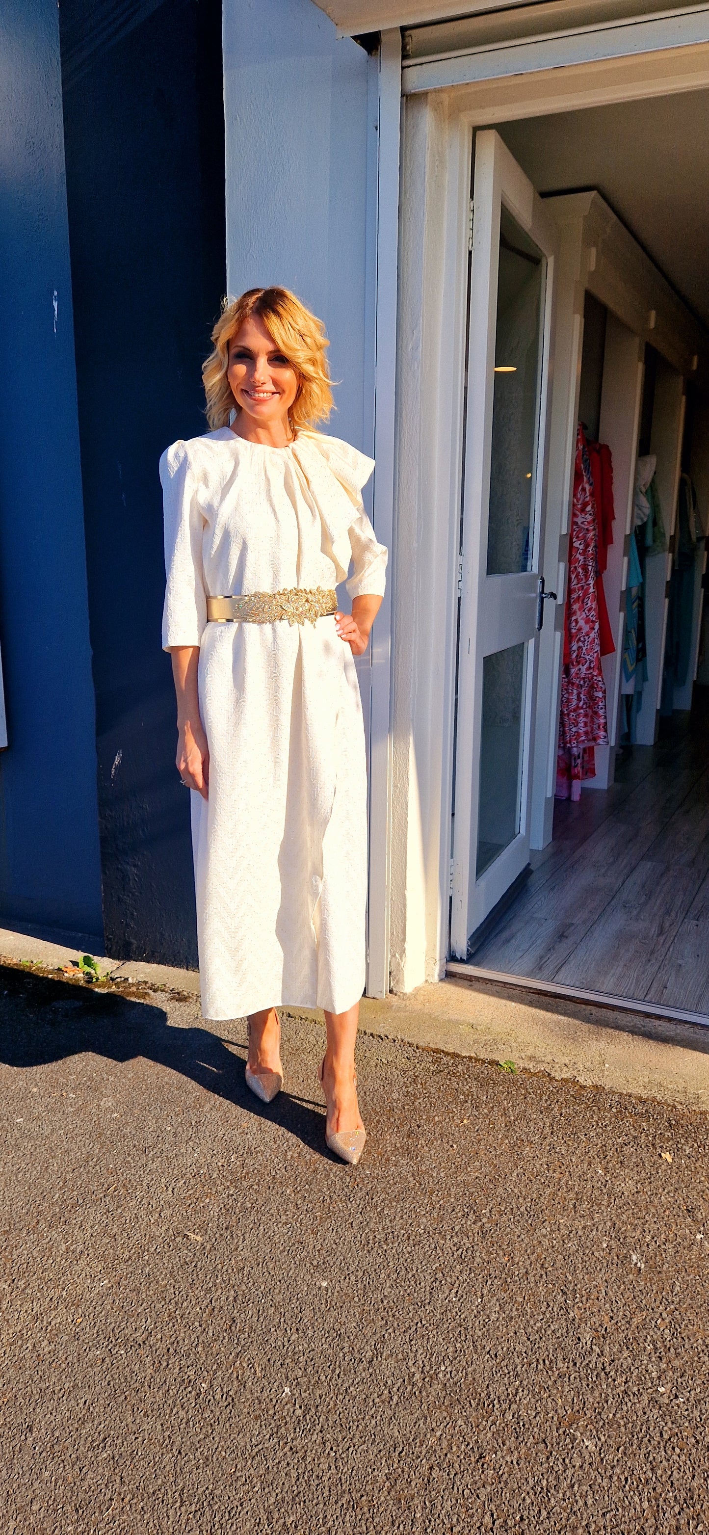 Vanilla With Gold Sparkle Midi Dress