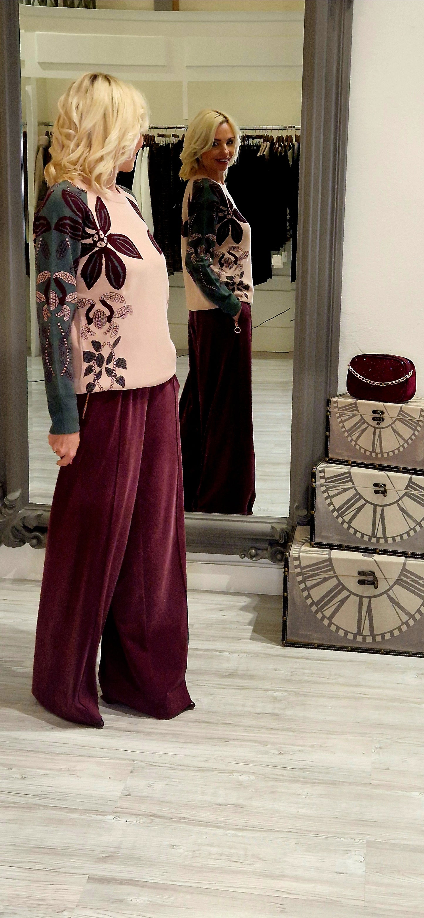 Blush burgundy and Green Jumper