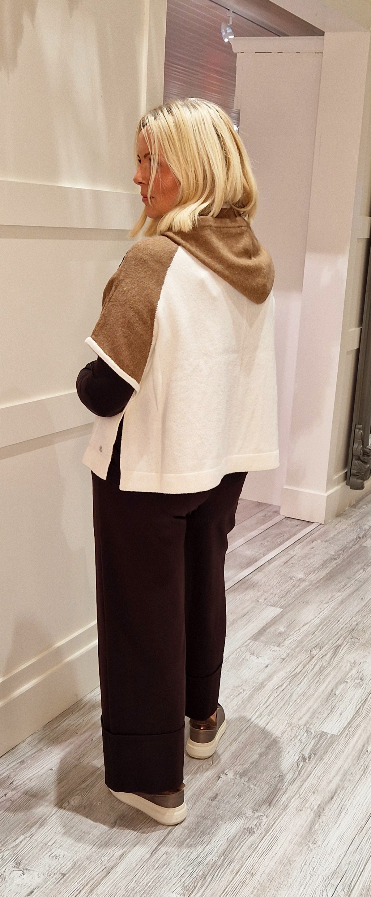 Camel And Cream Knitted Cape With Lace
