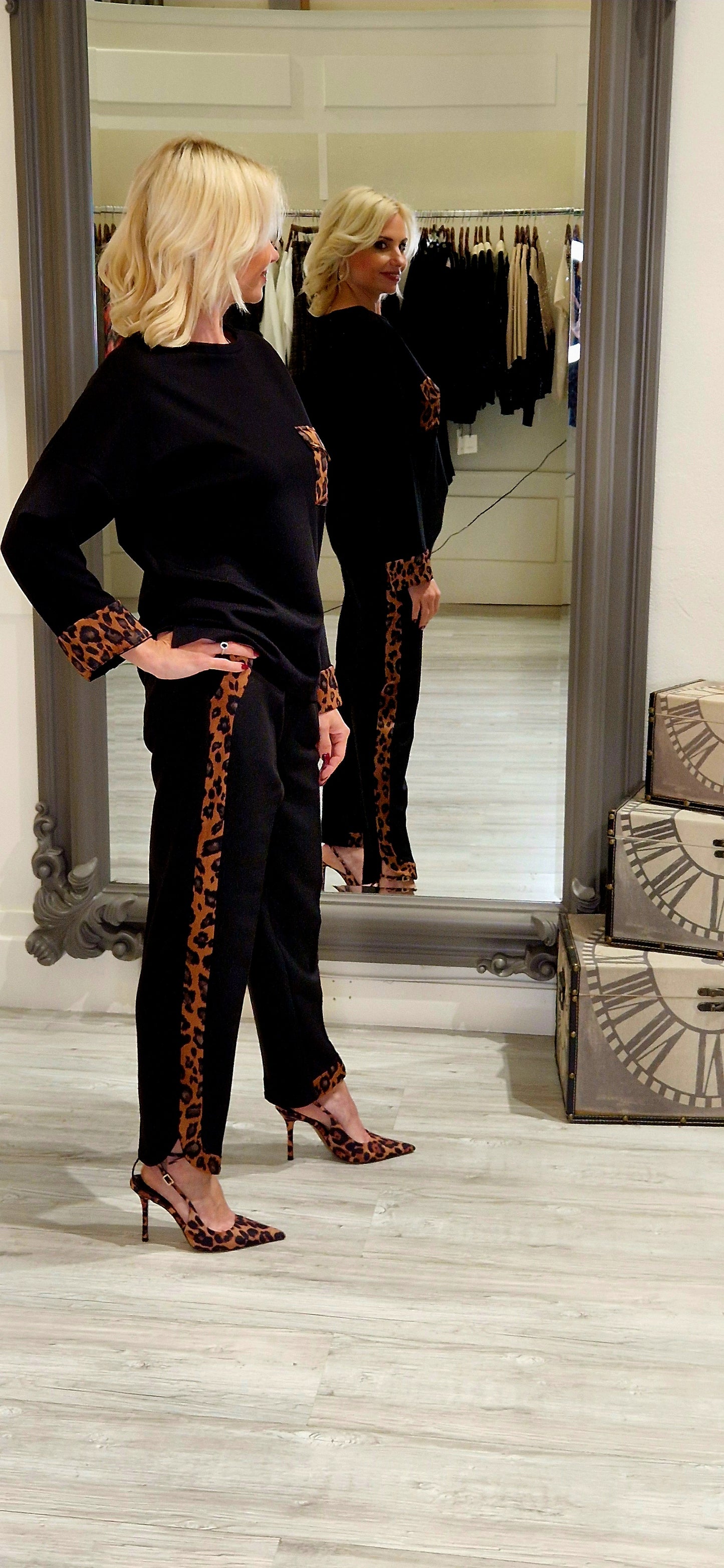 Black Leopard Seam Trousers