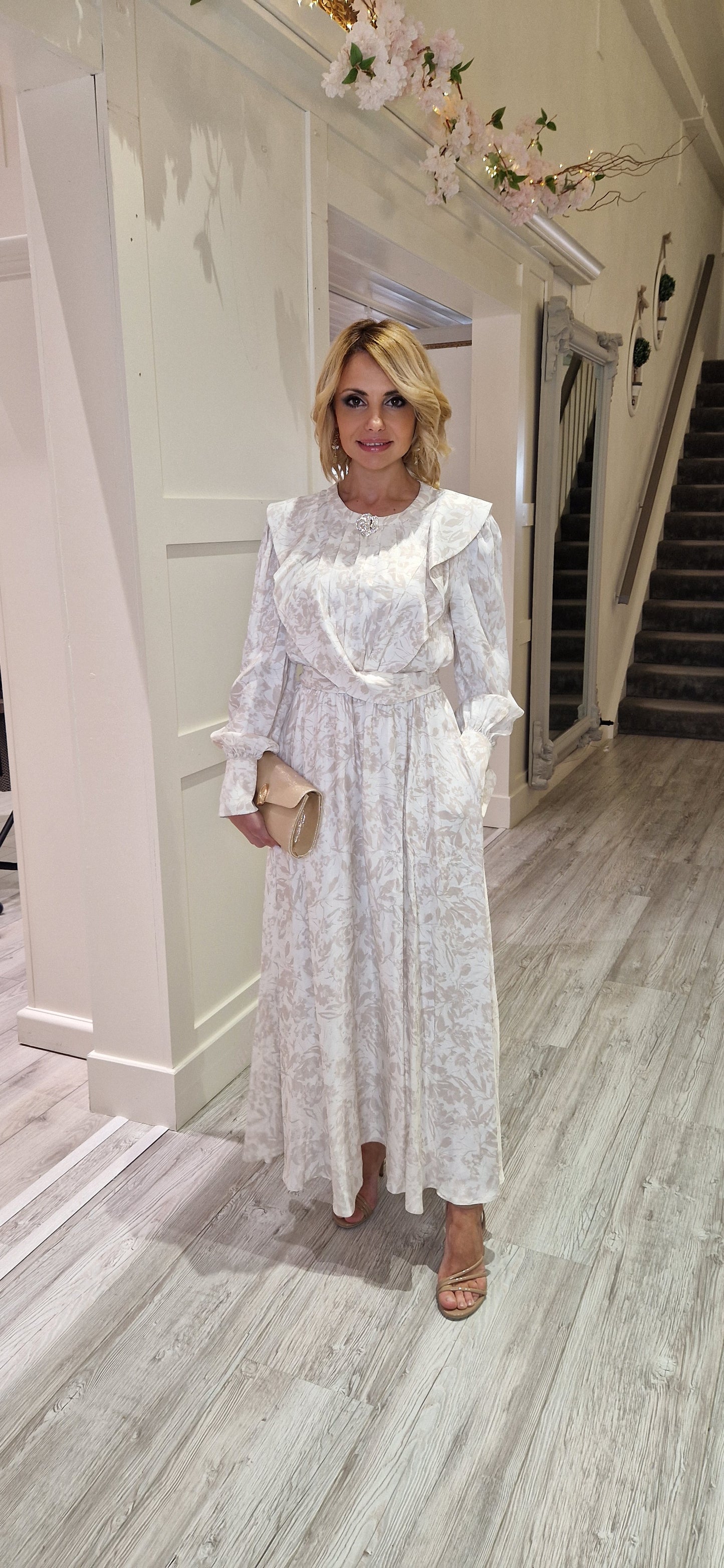 Cream And Gold Midi Dress