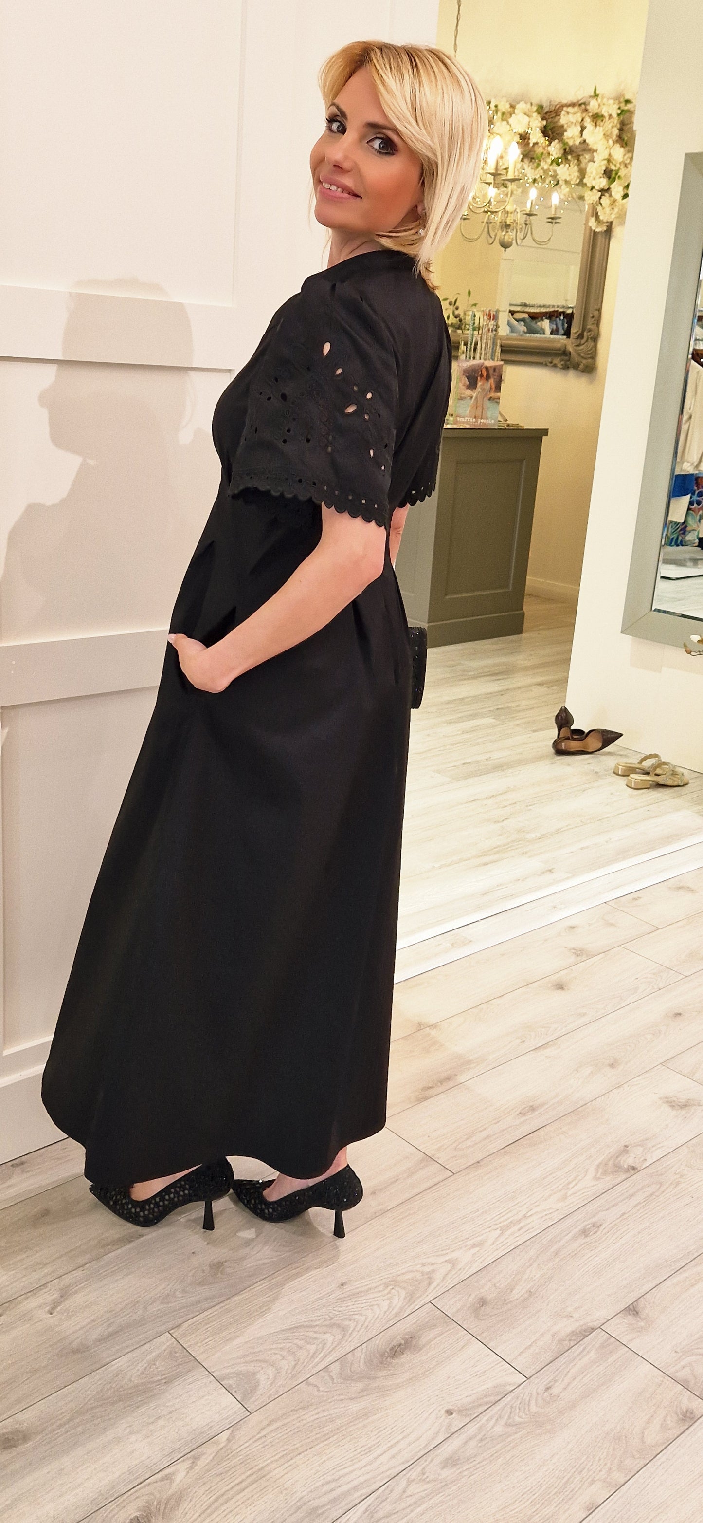 Poppy CC Emb Pleat Dress Black