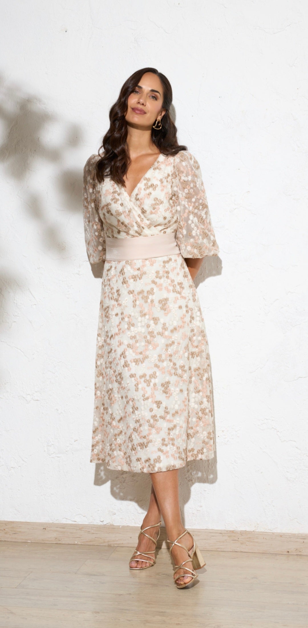 Cream And Pink Flower Dress