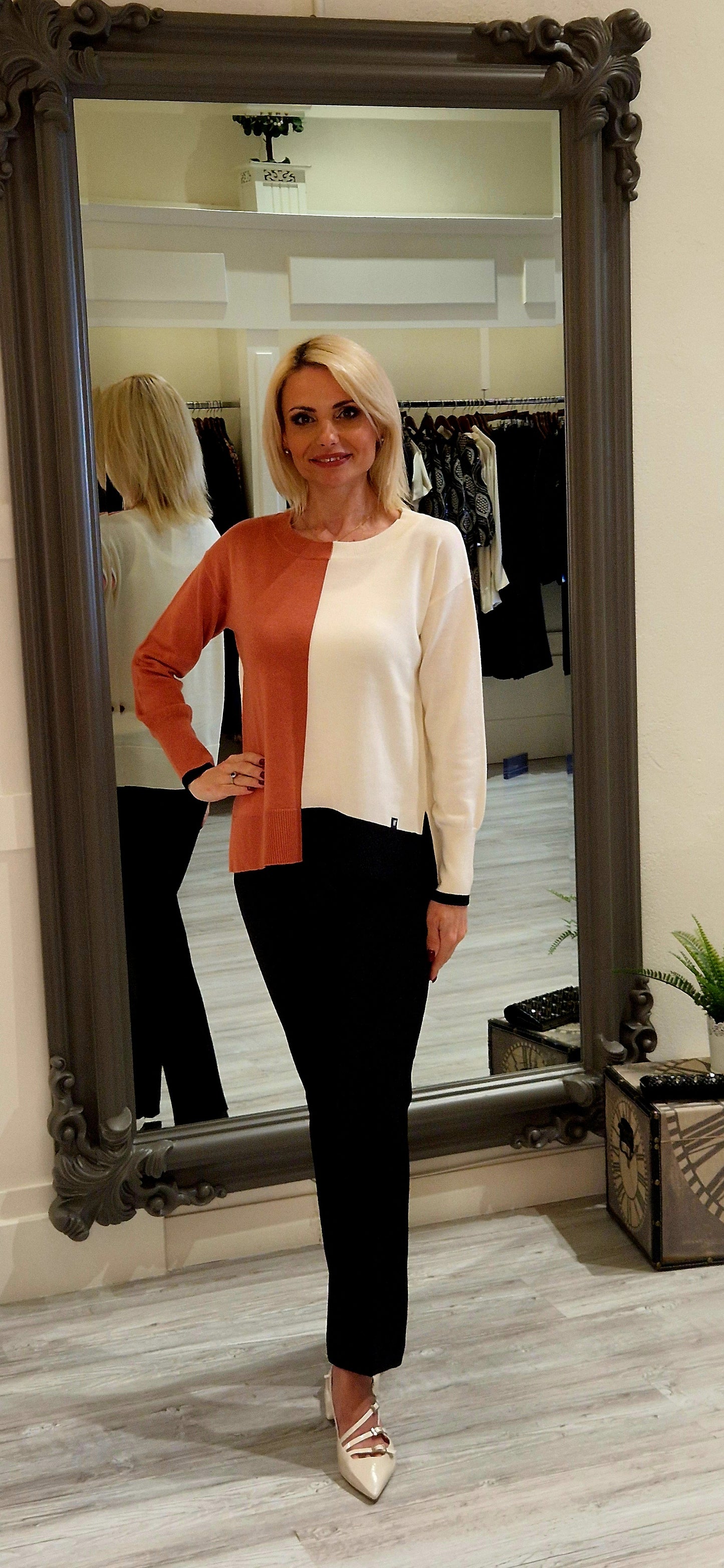 Two-tone Block Sweater With Contrast
