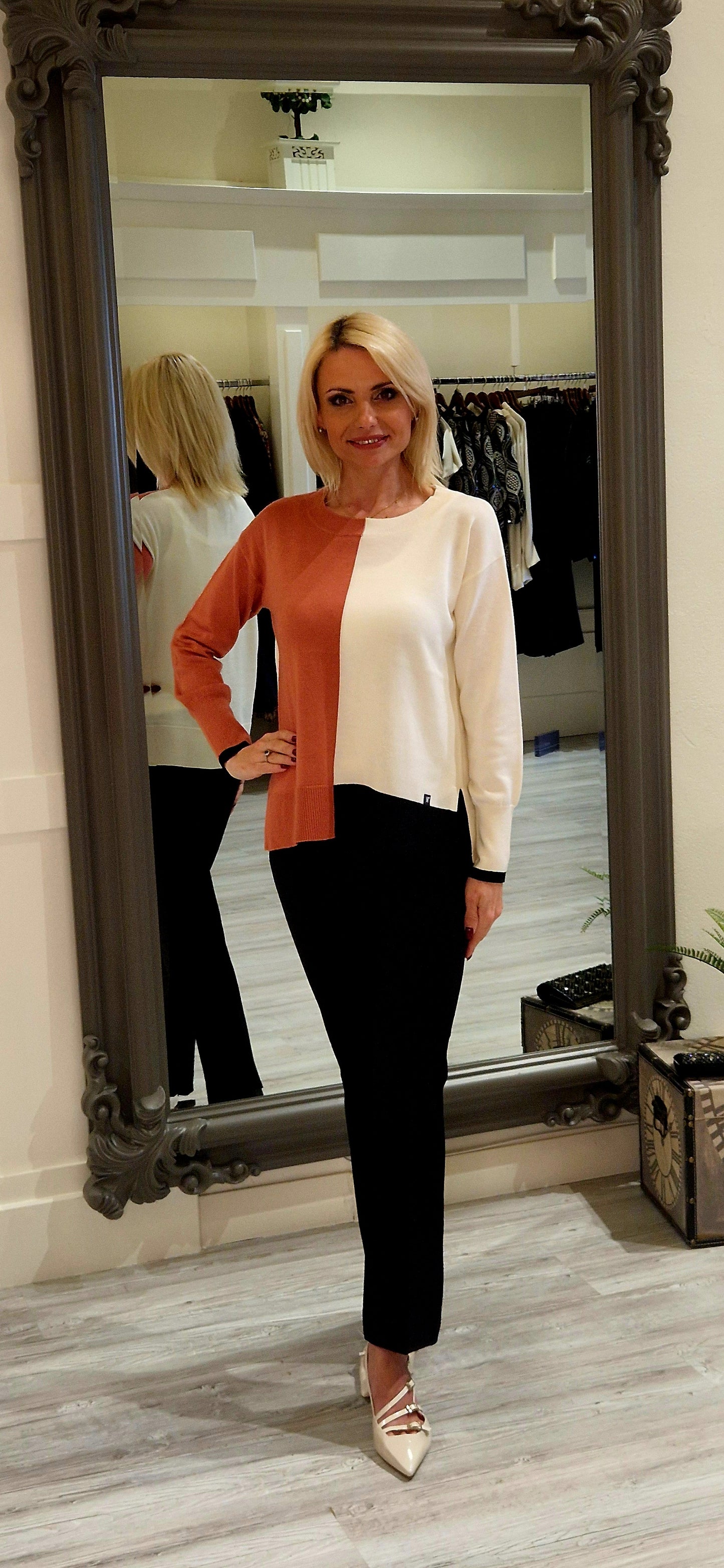 Two-tone Block Sweater With Contrast