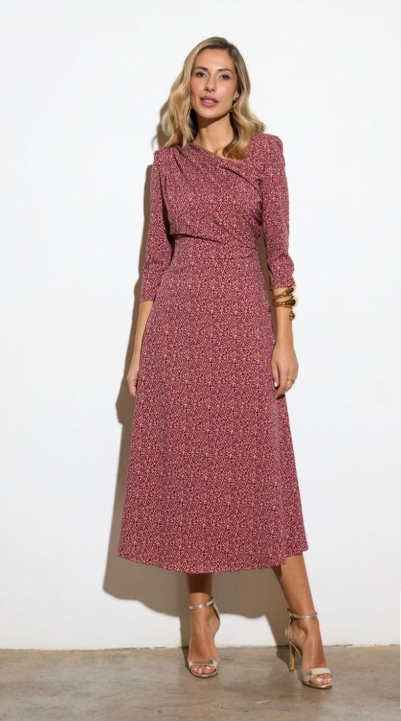 Oton Burgundy And Camel Dress