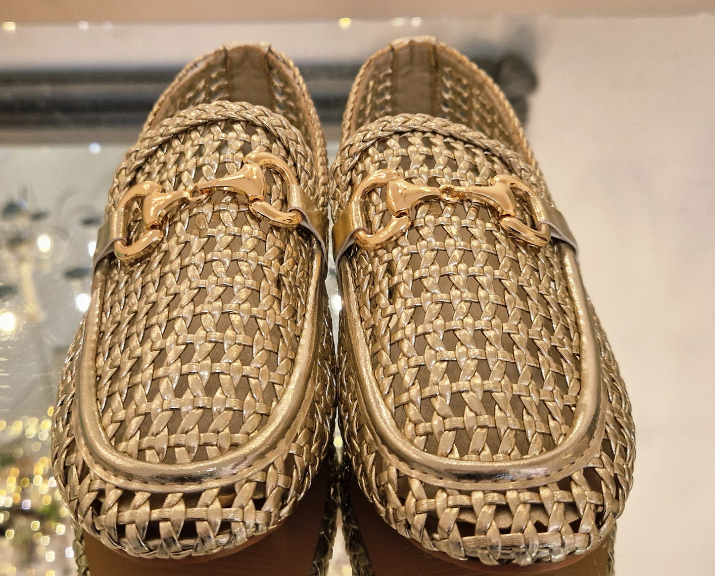 Gold Straw Flat Shoes