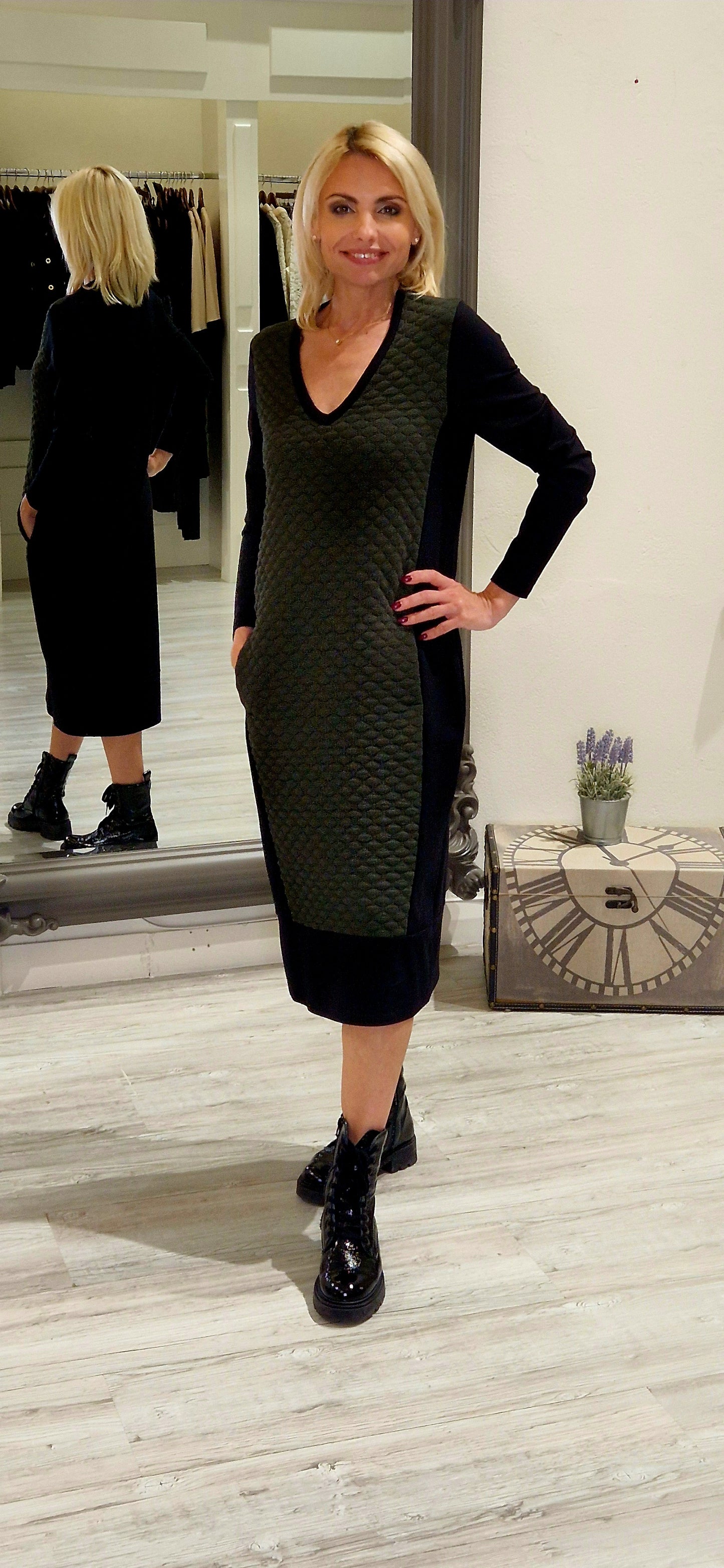 Black & Green Textured Dress