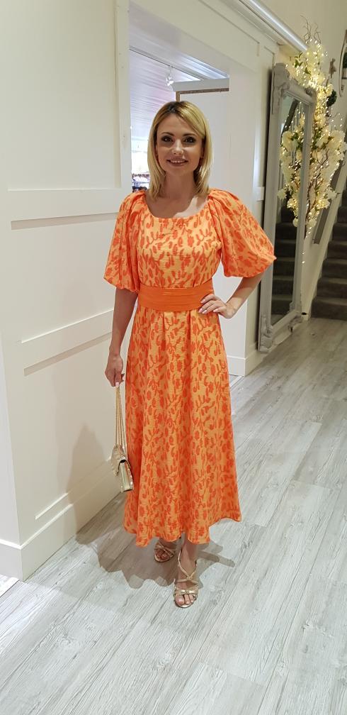 Two Tones Orange Midi Dress