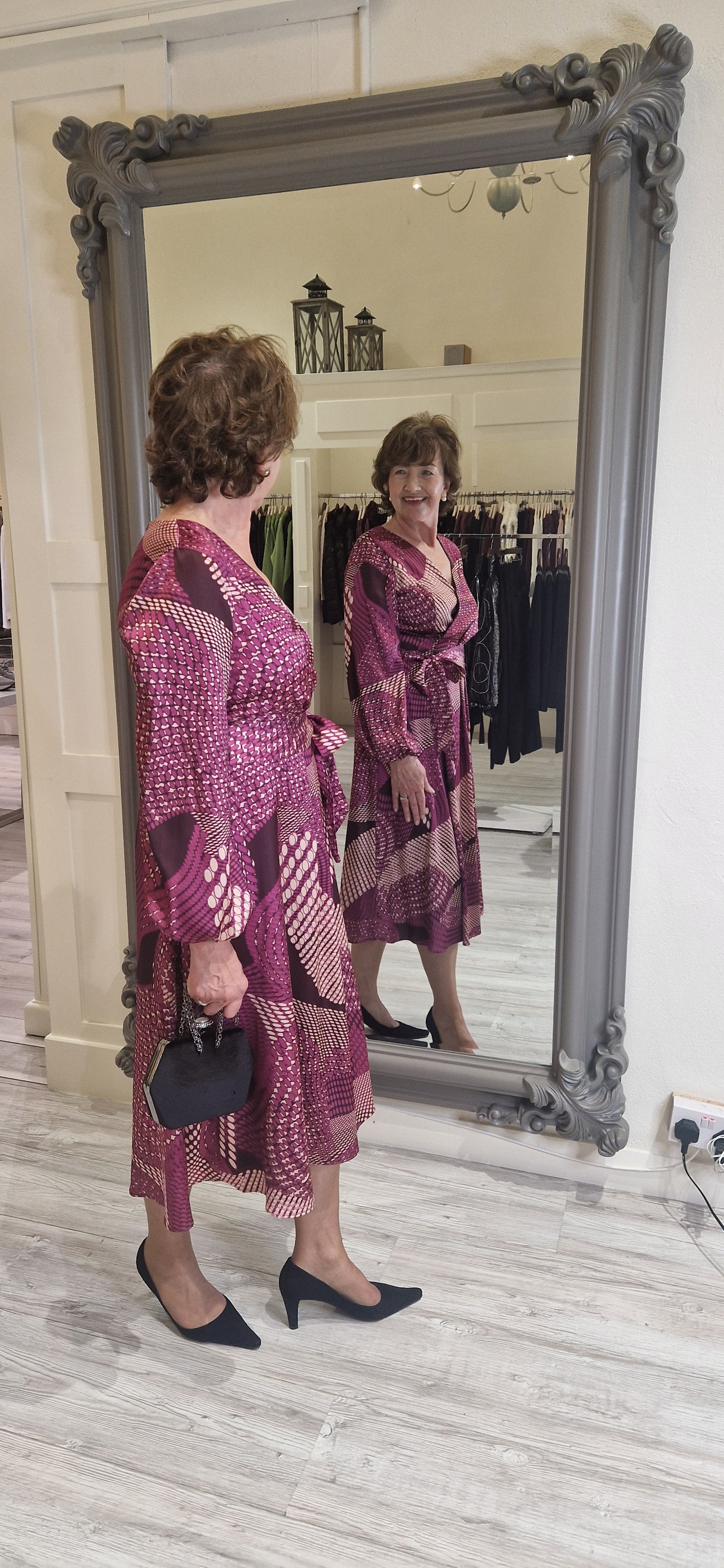 Magenta And Cream Pattern Dress