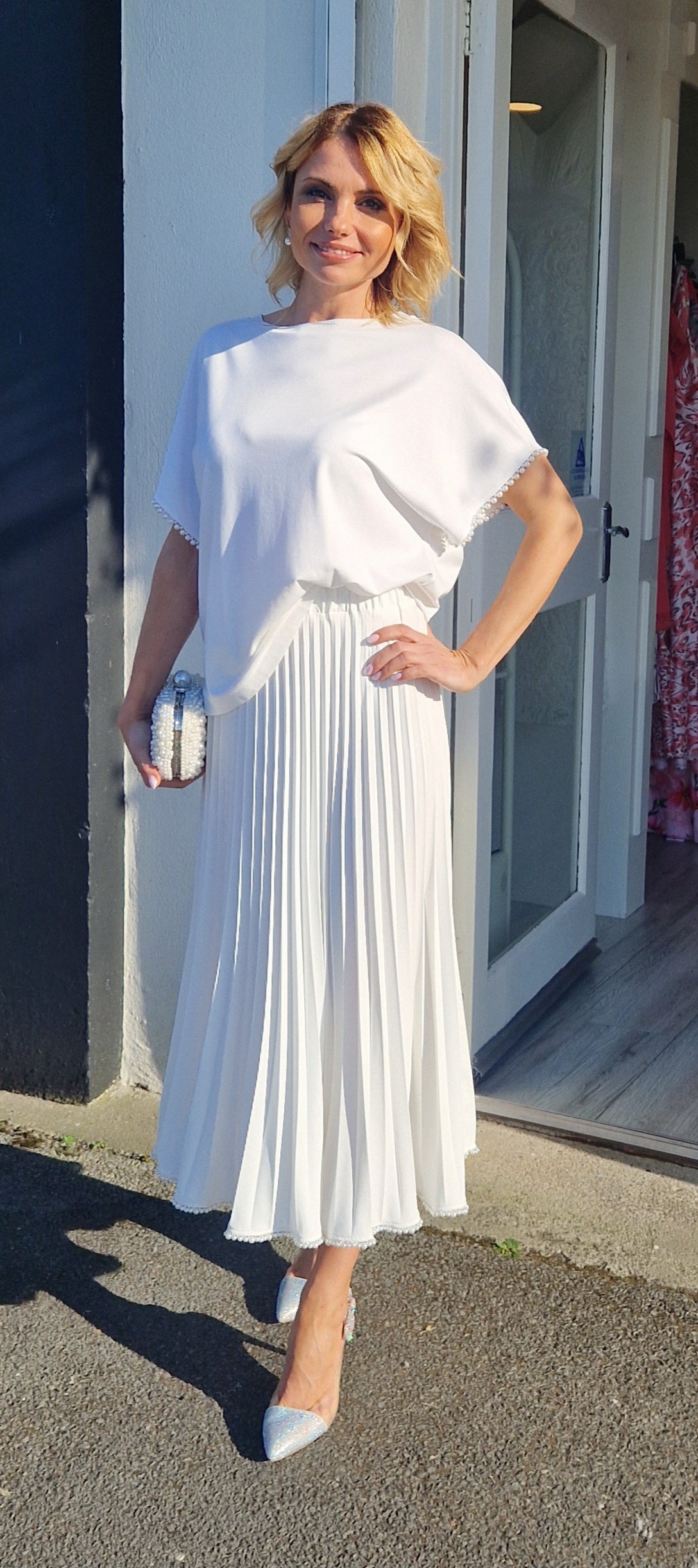 White top With Pearl detail