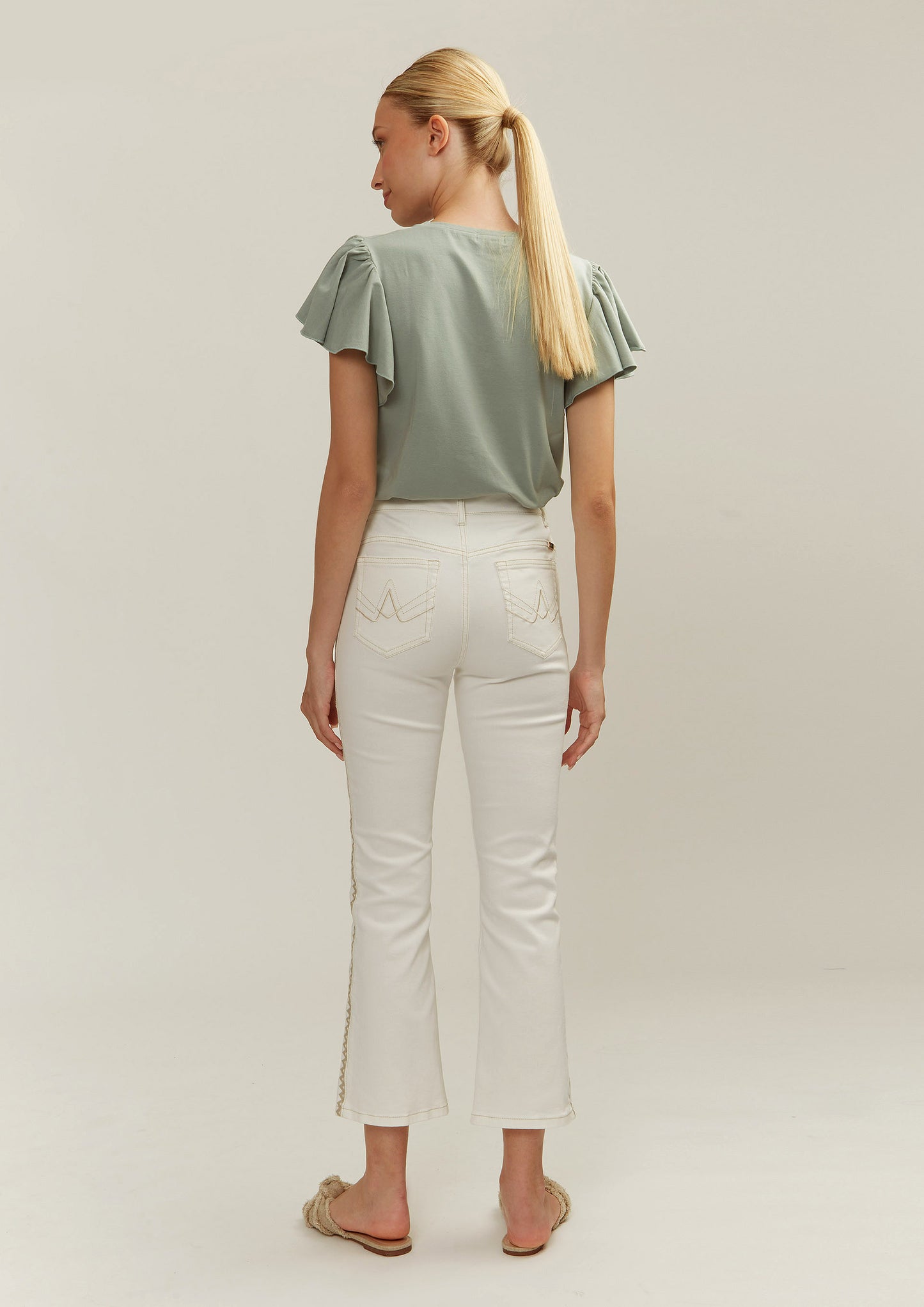 Cream Trousers With Side Stripe