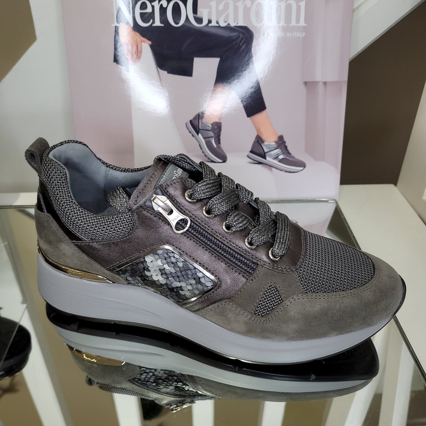 Autumn Grey Suede Runners With Beads Detail On The Side