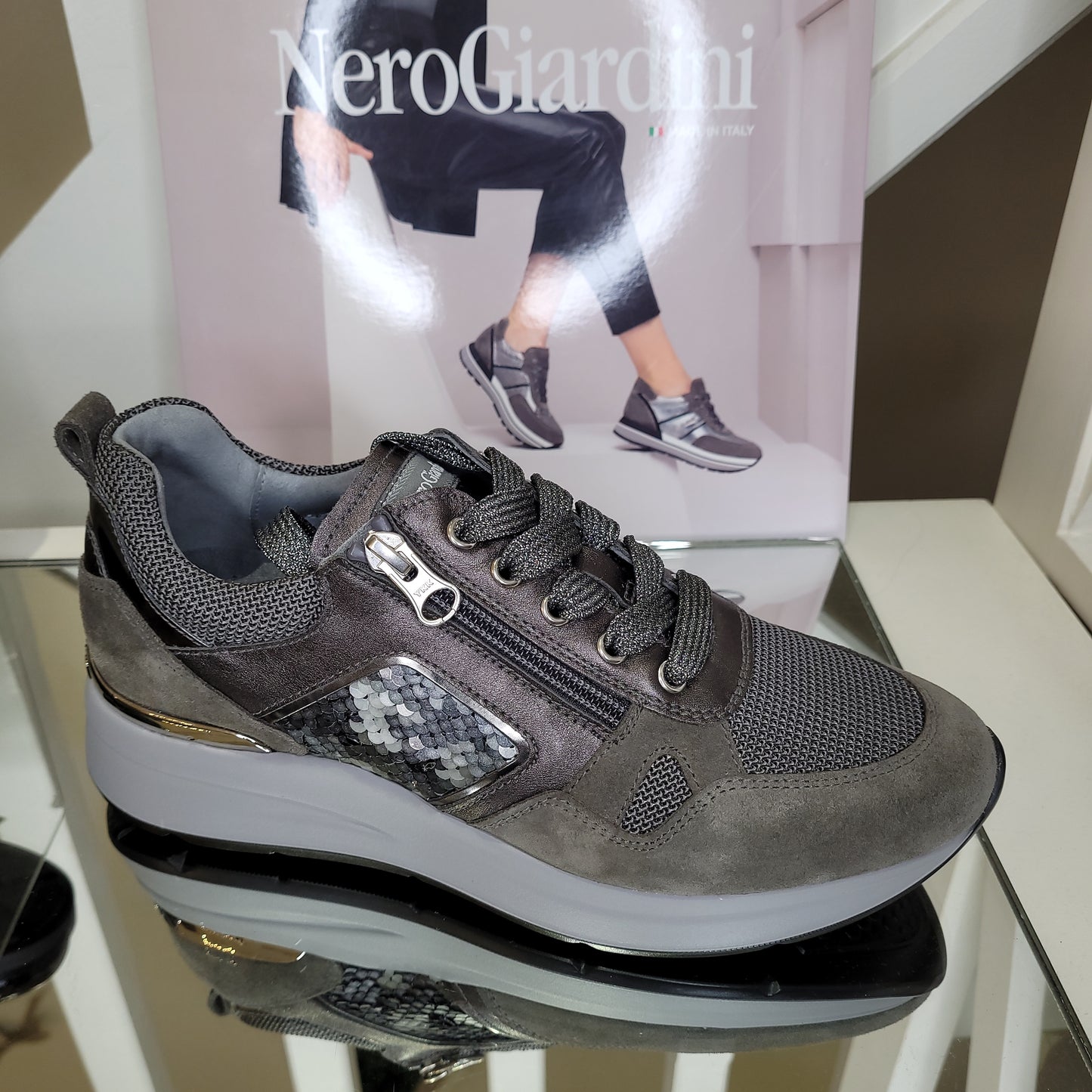 Autumn Grey Suede Runners With Beads Detail On The Side