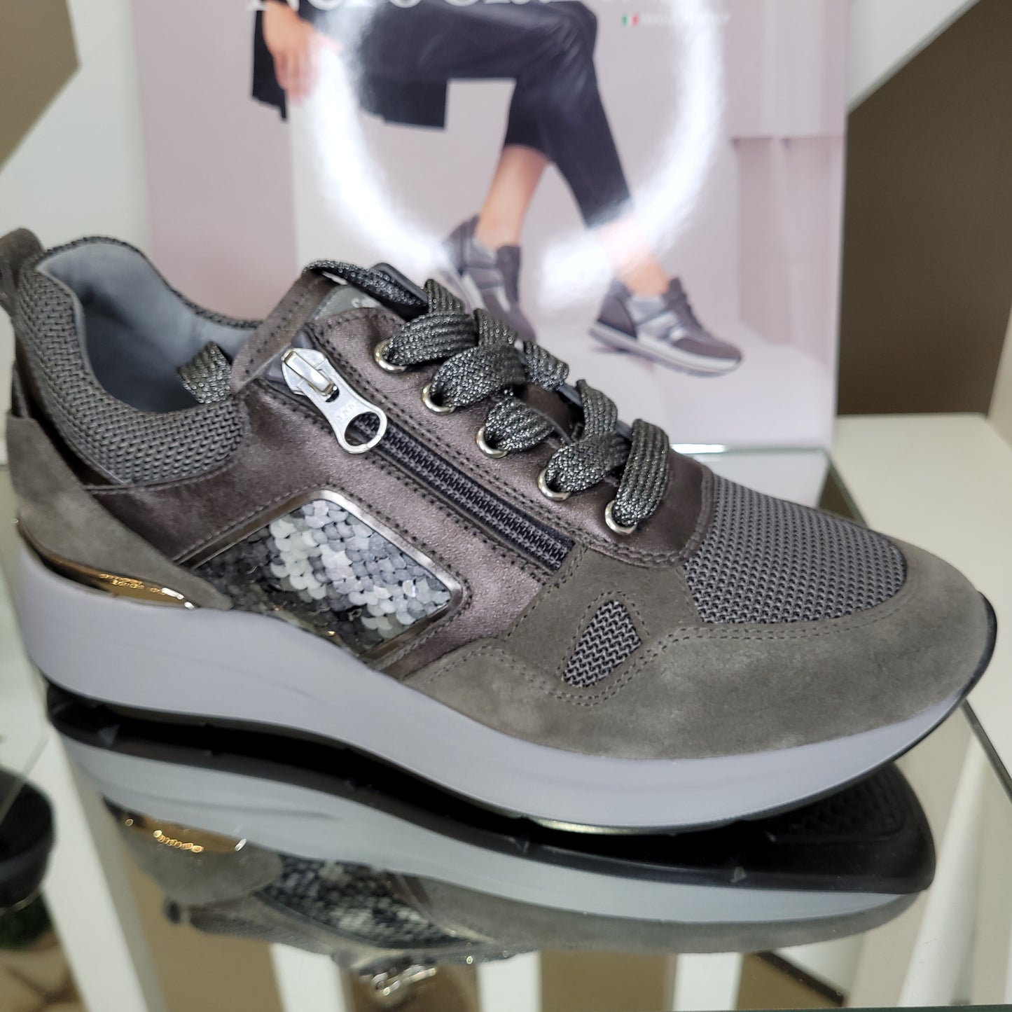Autumn Grey Suede Runners With Beads Detail On The Side