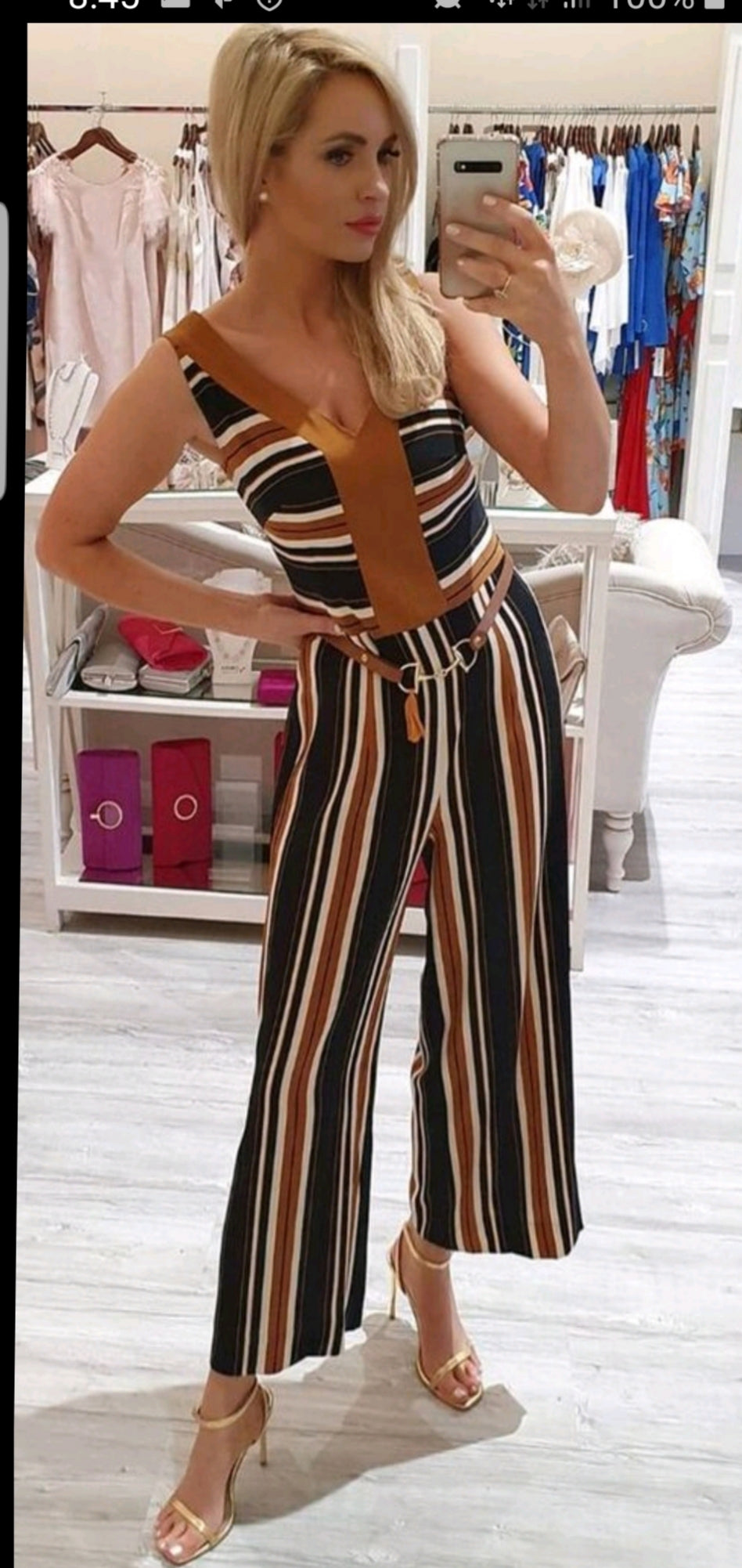 Blk/tan Stripe Jumpsuit