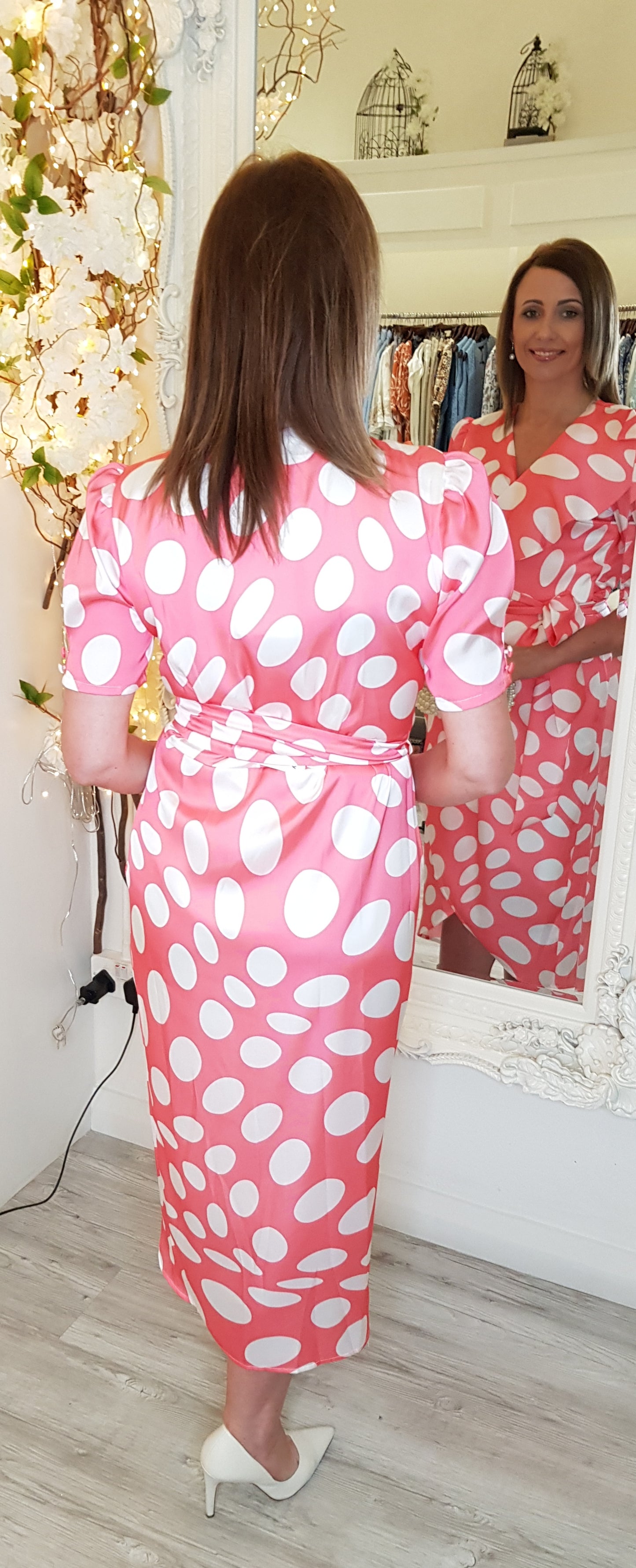 Coral & Cream Polka Dot Dress