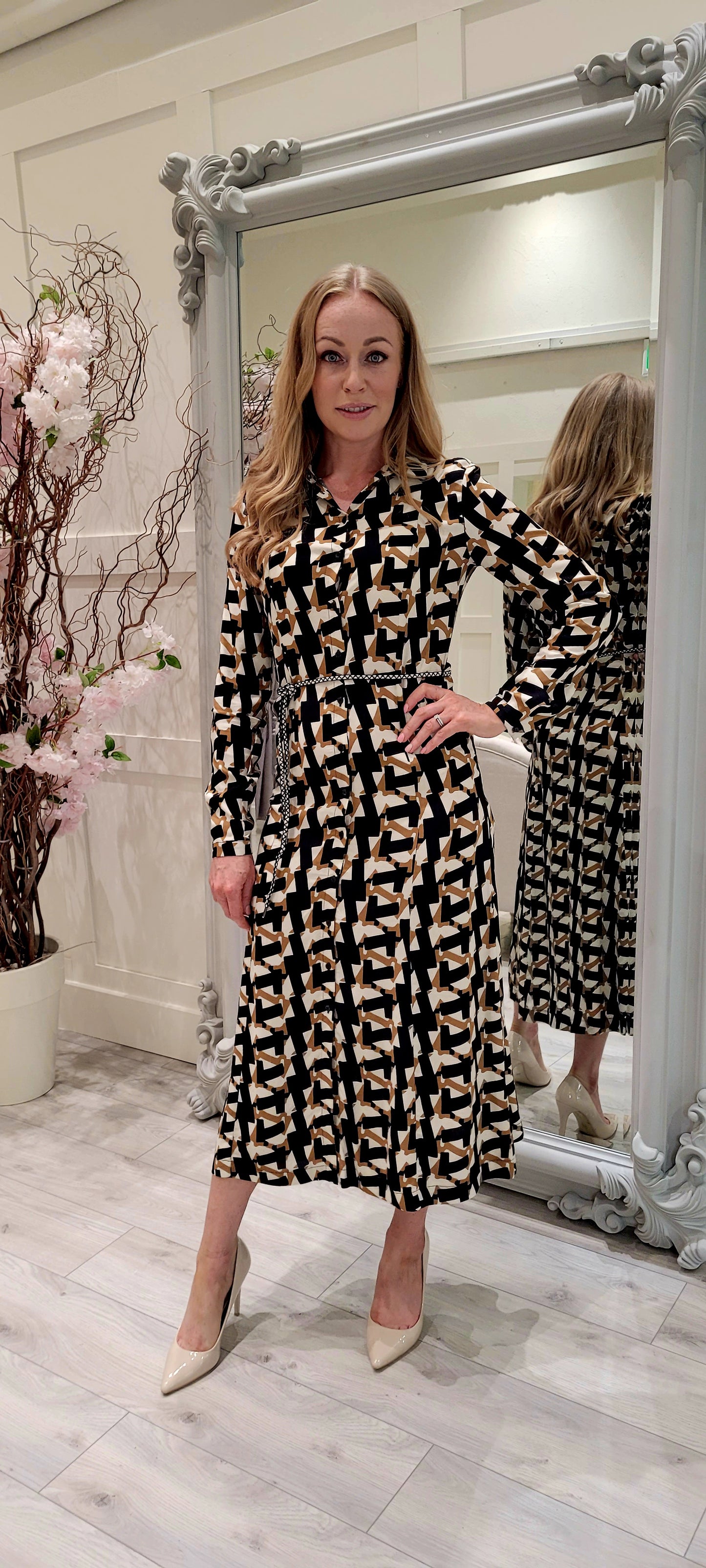 Black And Rust Printed Dress