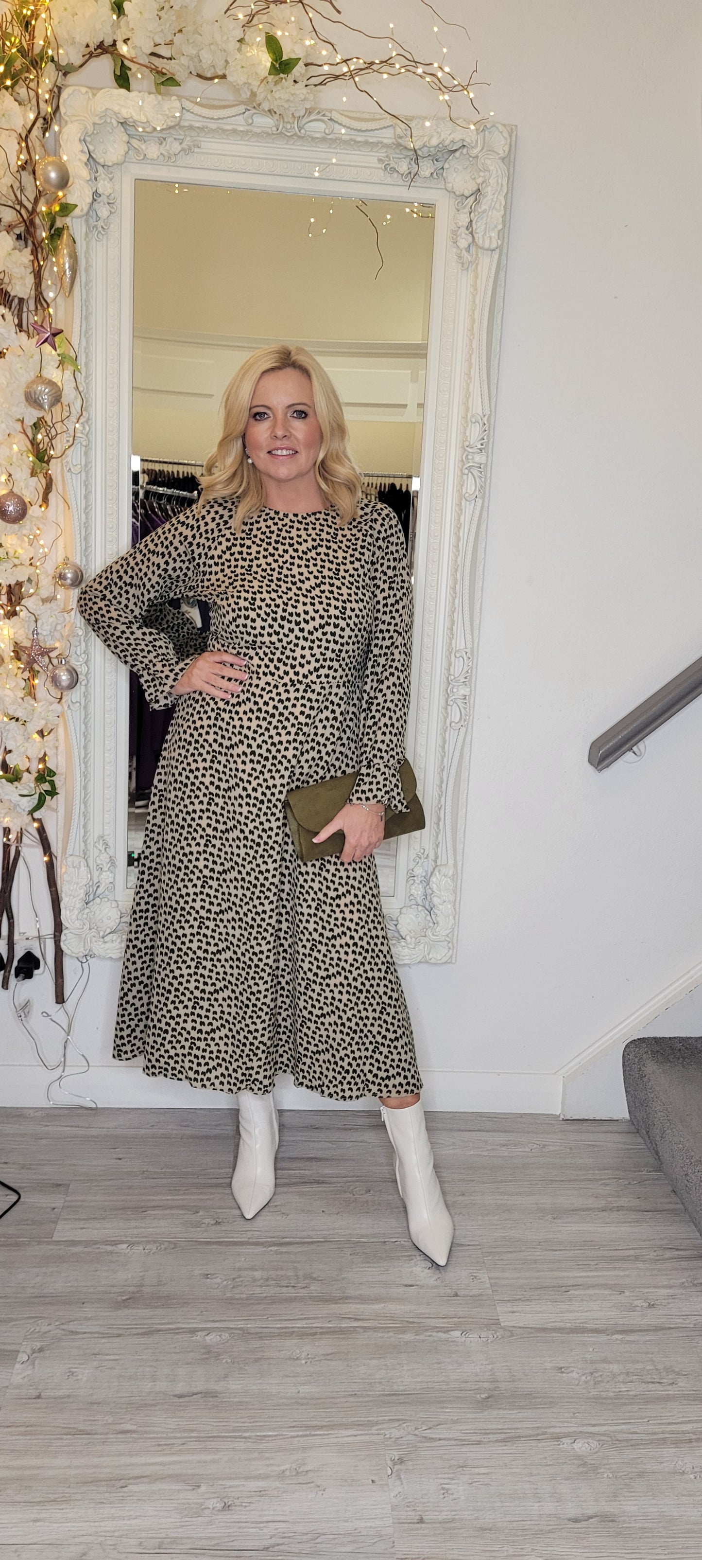 Hush Green/Beige Printed Dress