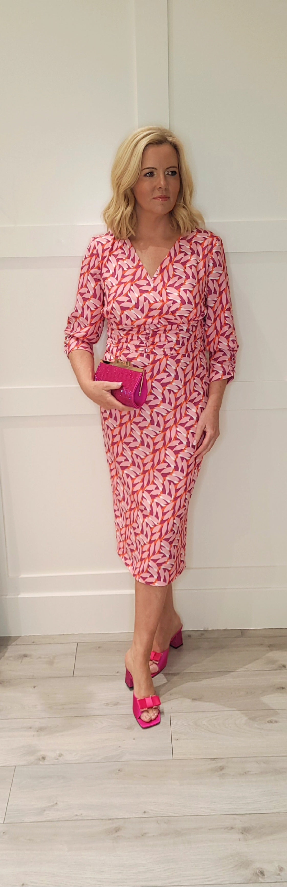 Pink Printed Midi Dress