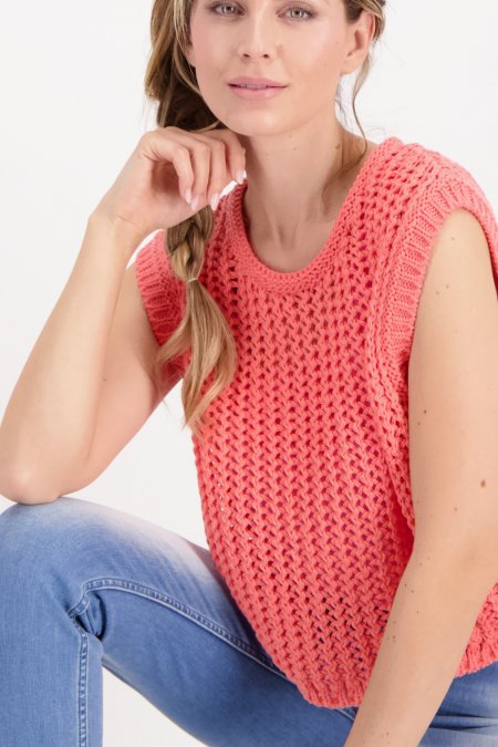 AJOUR PATTERN KNIT SLIPOVER IN ONE COLOUR
