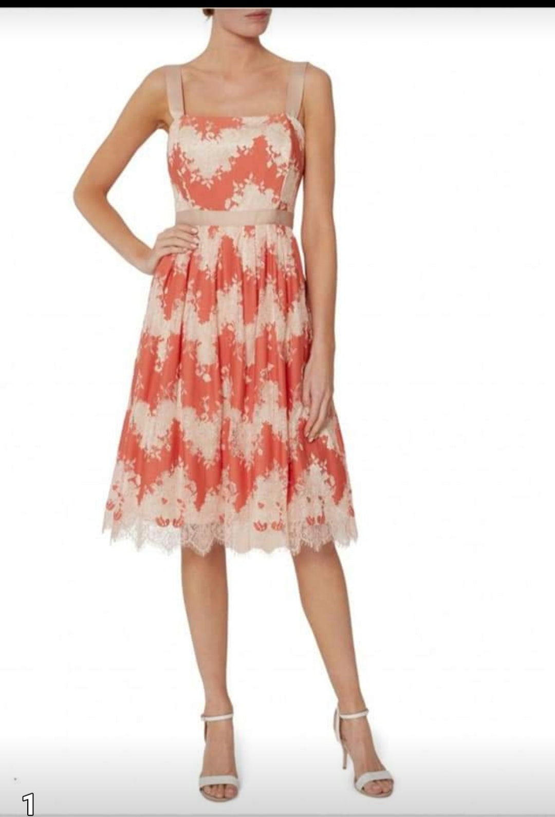 Coral Dress With Beige Lace Detail