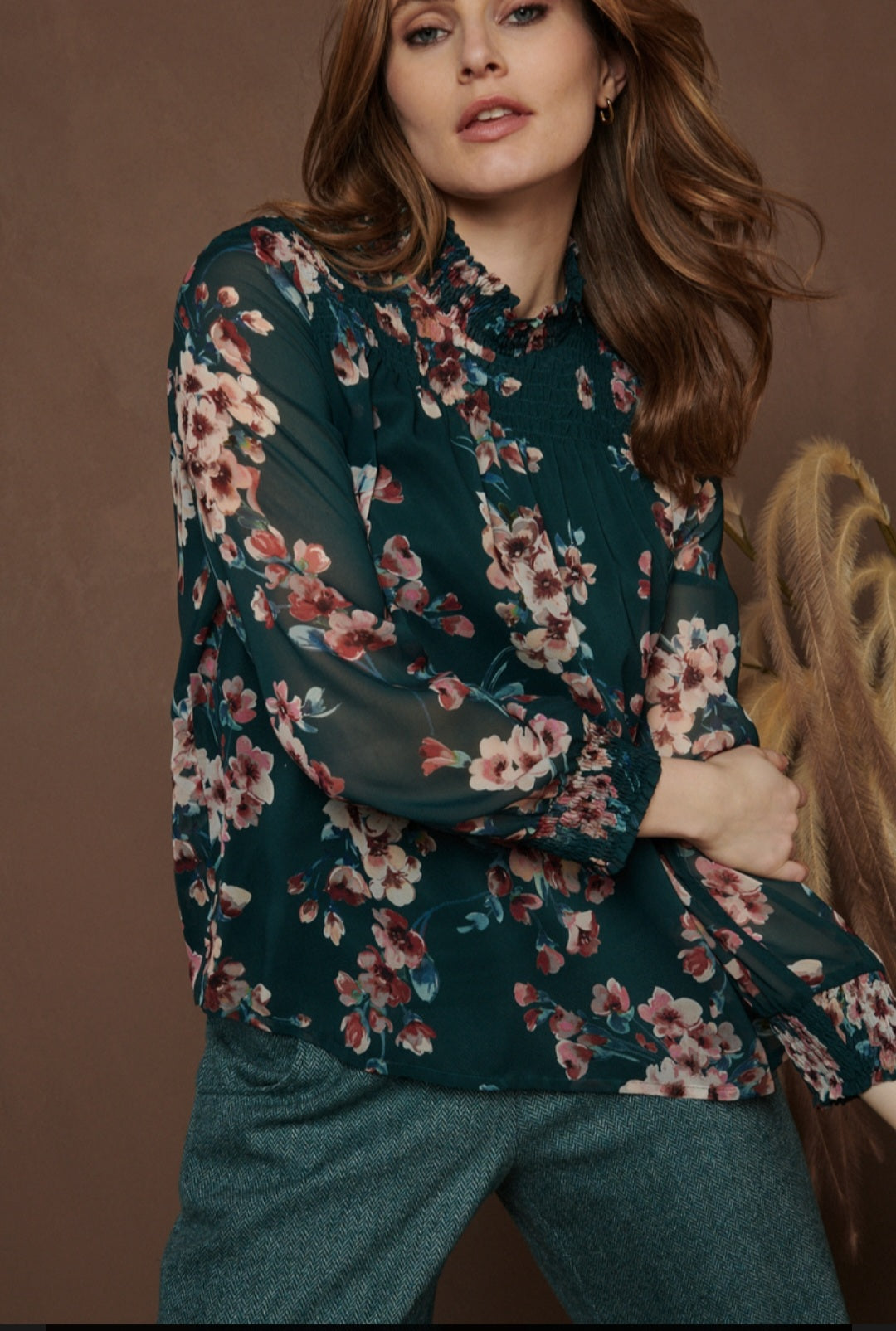 Moss Green Print Blouse
