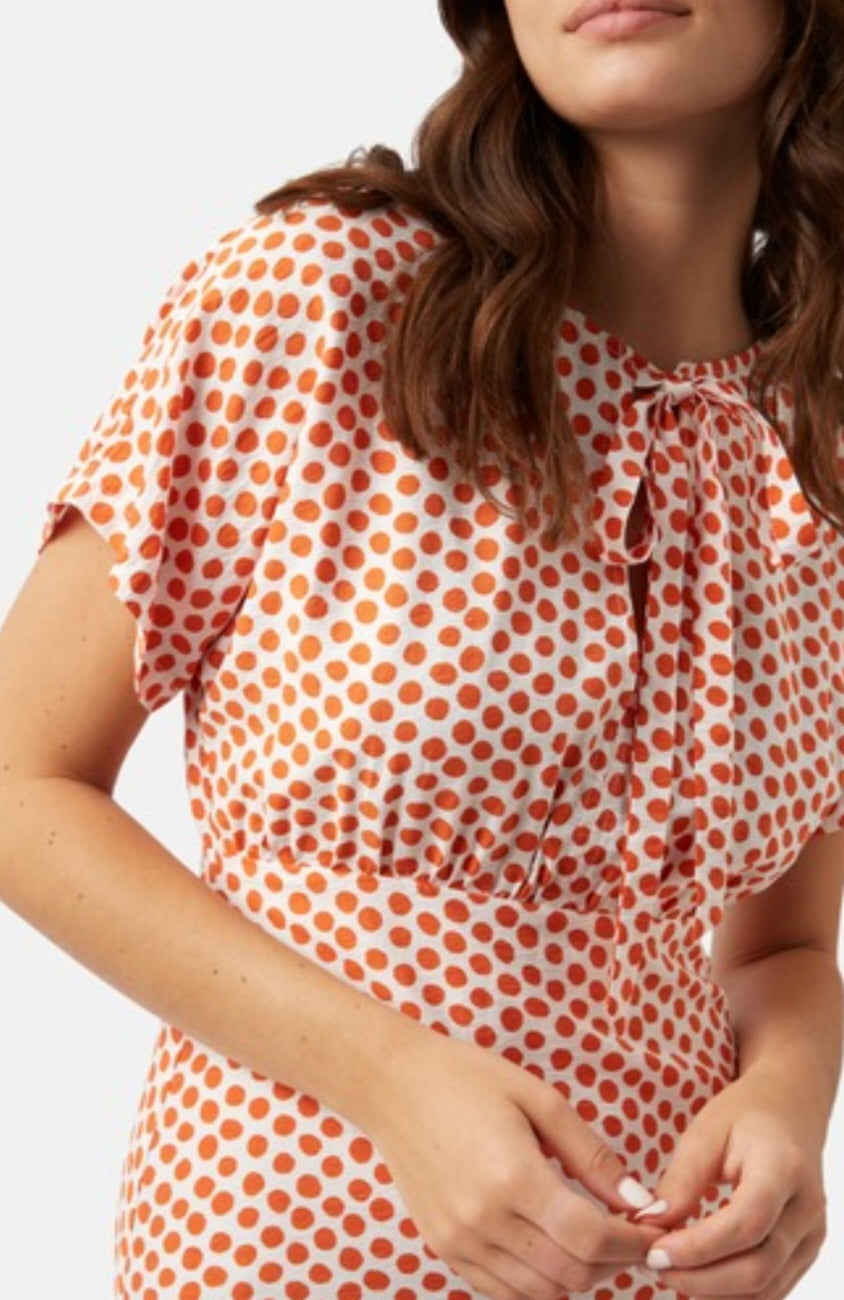 Lenu Orange Polka Dot Midi Dress