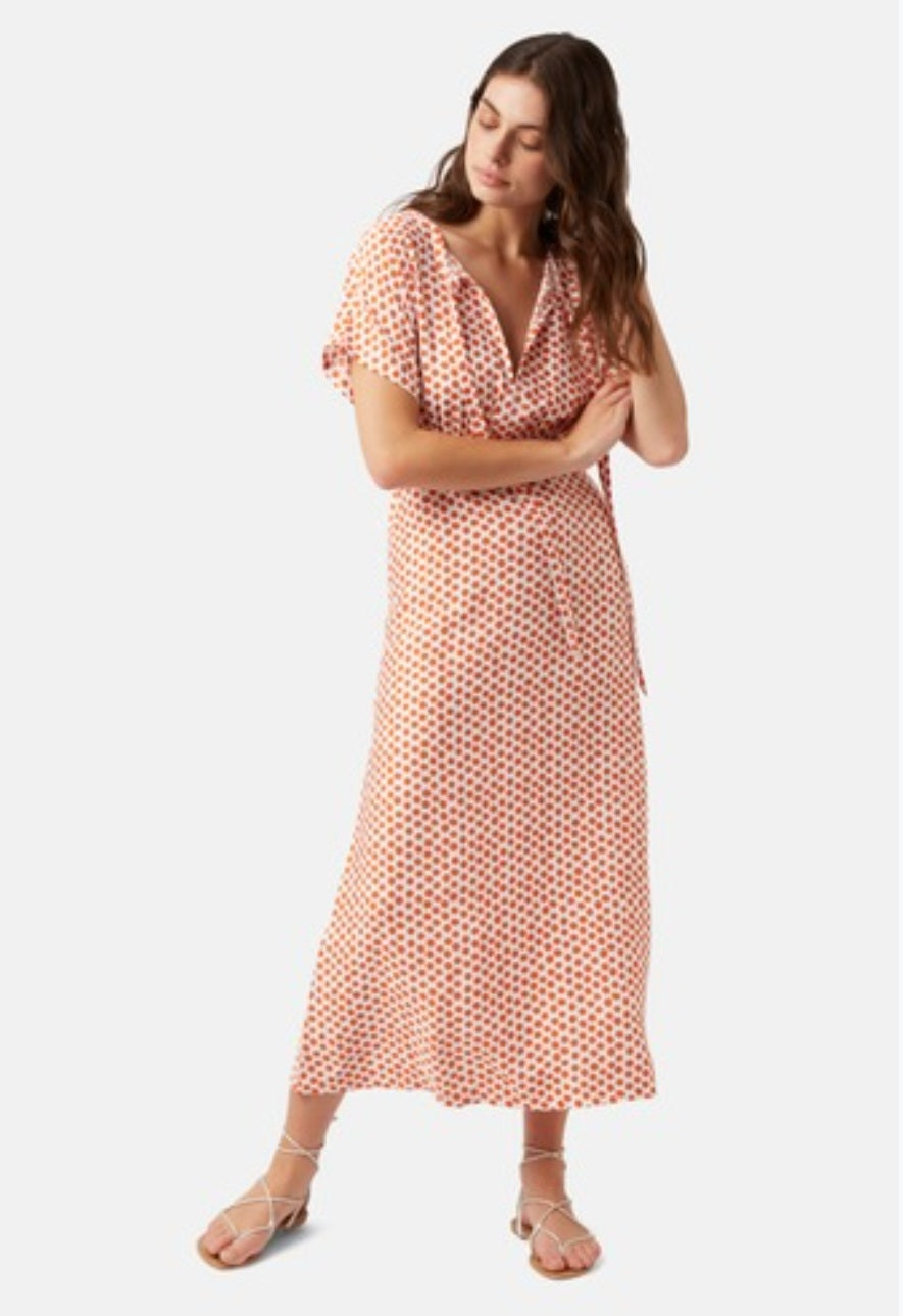 Lenu Orange Polka Dot Midi Dress