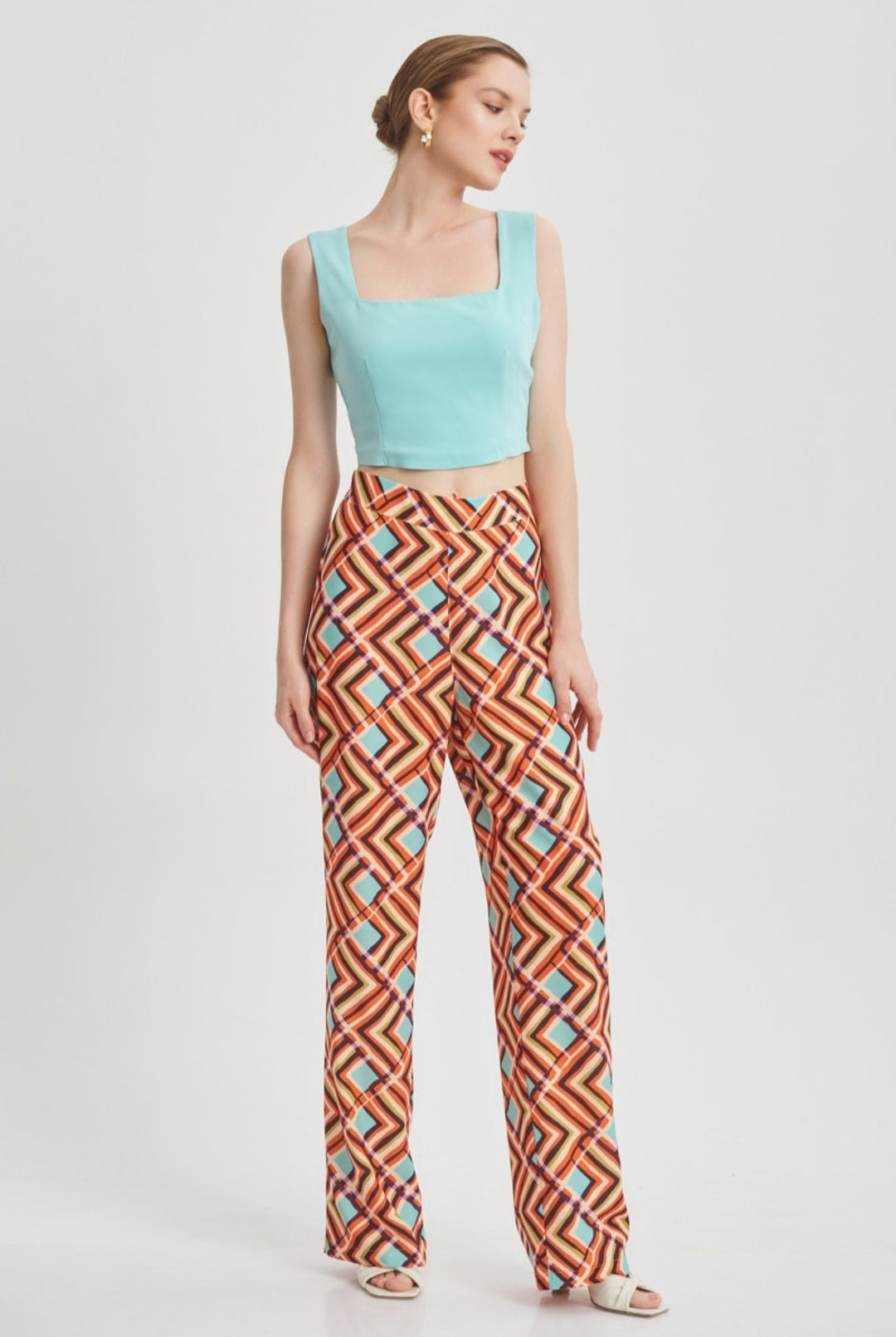 Orange Printed Palazzo Trousers