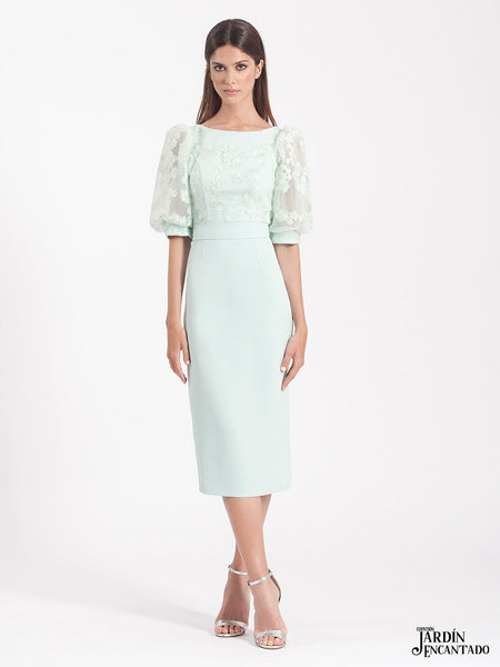 Sage Green Midi Dress With Lace