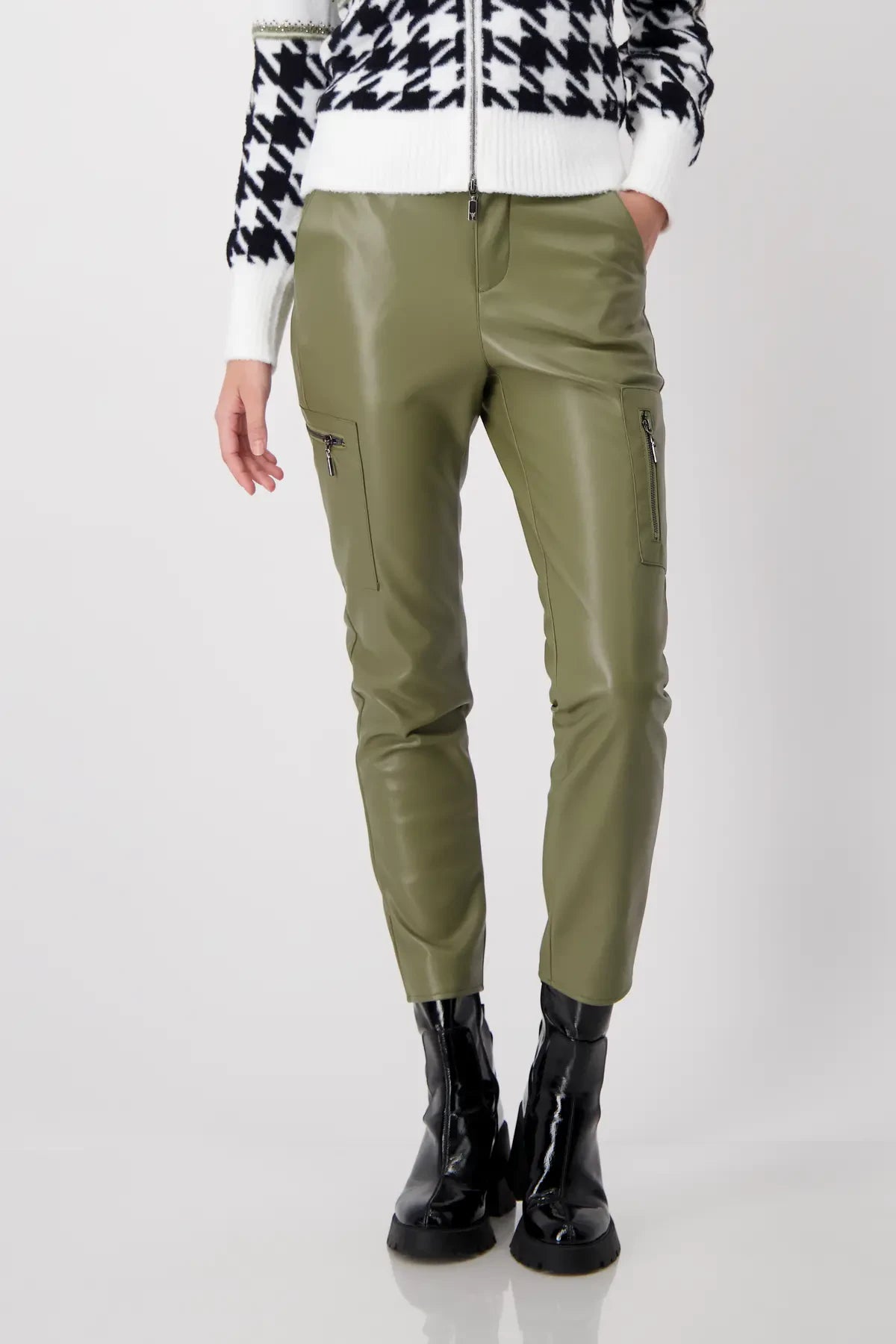 Green Leather Look Cargo Pants