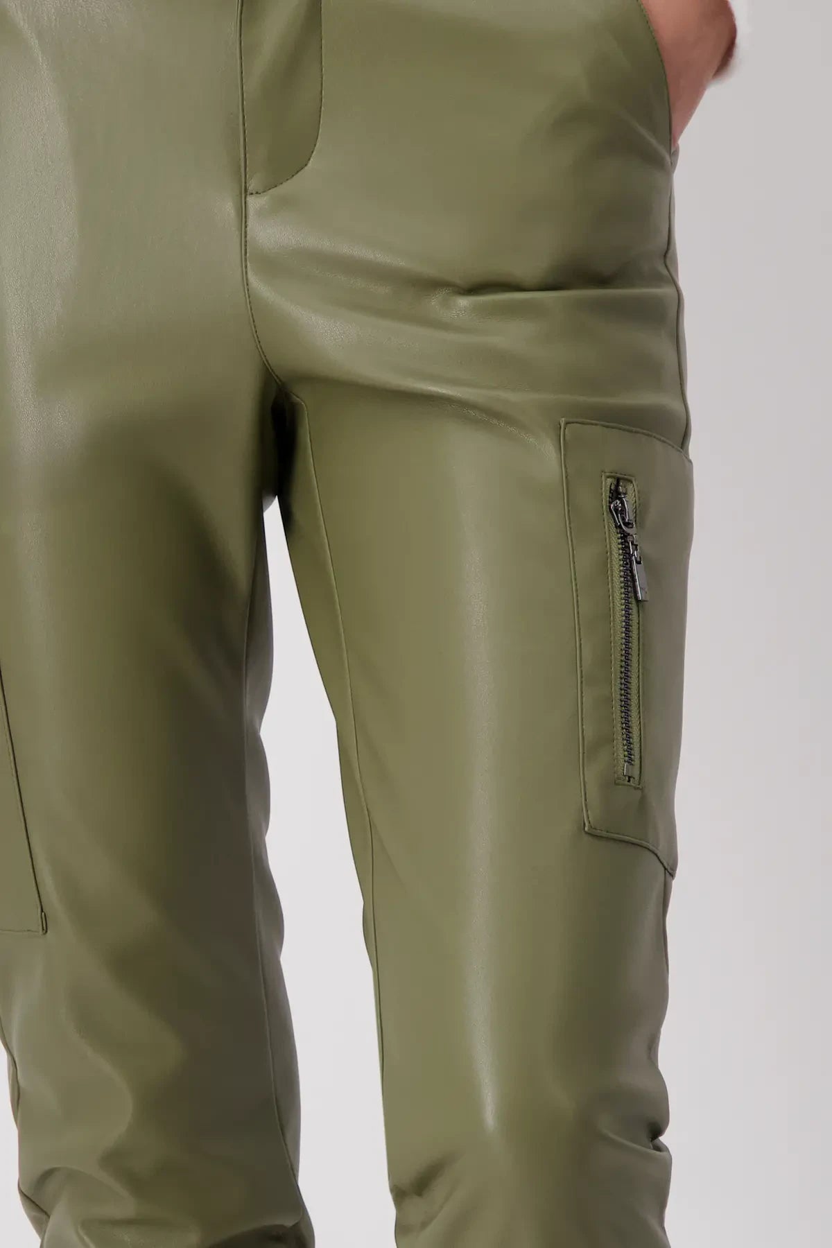 Green Leather Look Cargo Pants