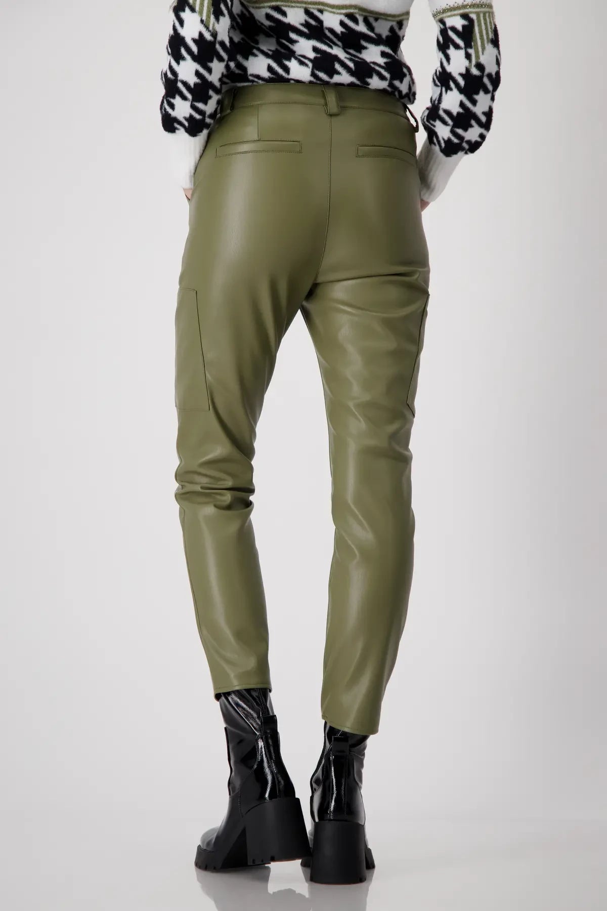 Green Leather Look Cargo Pants