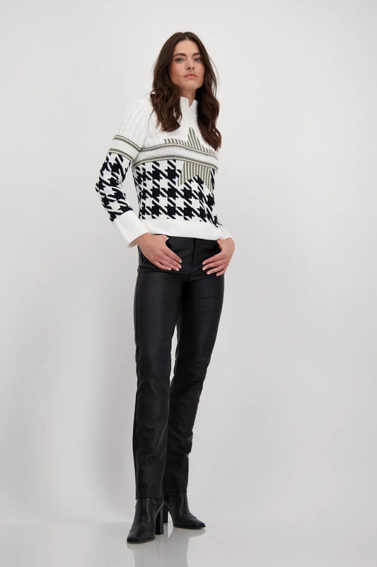 Cream Knit Jumper With Black Pattern