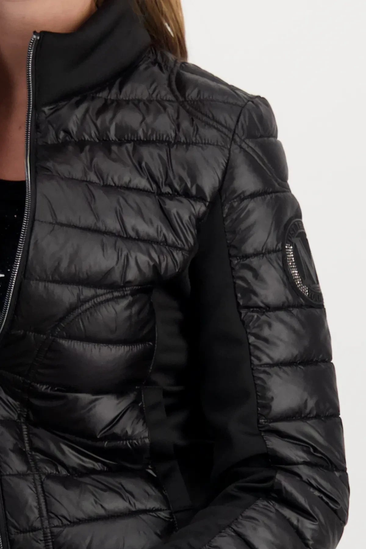 Black Quilted Jacket With Neoprene