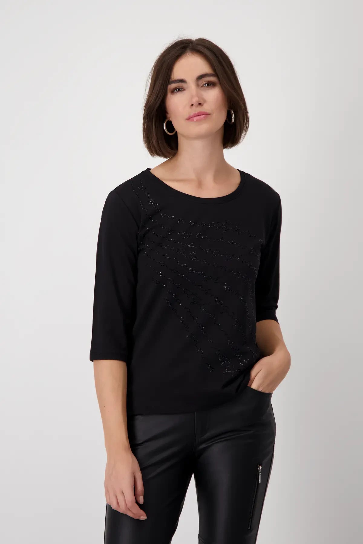 Black Top With Rhinestone Lettering