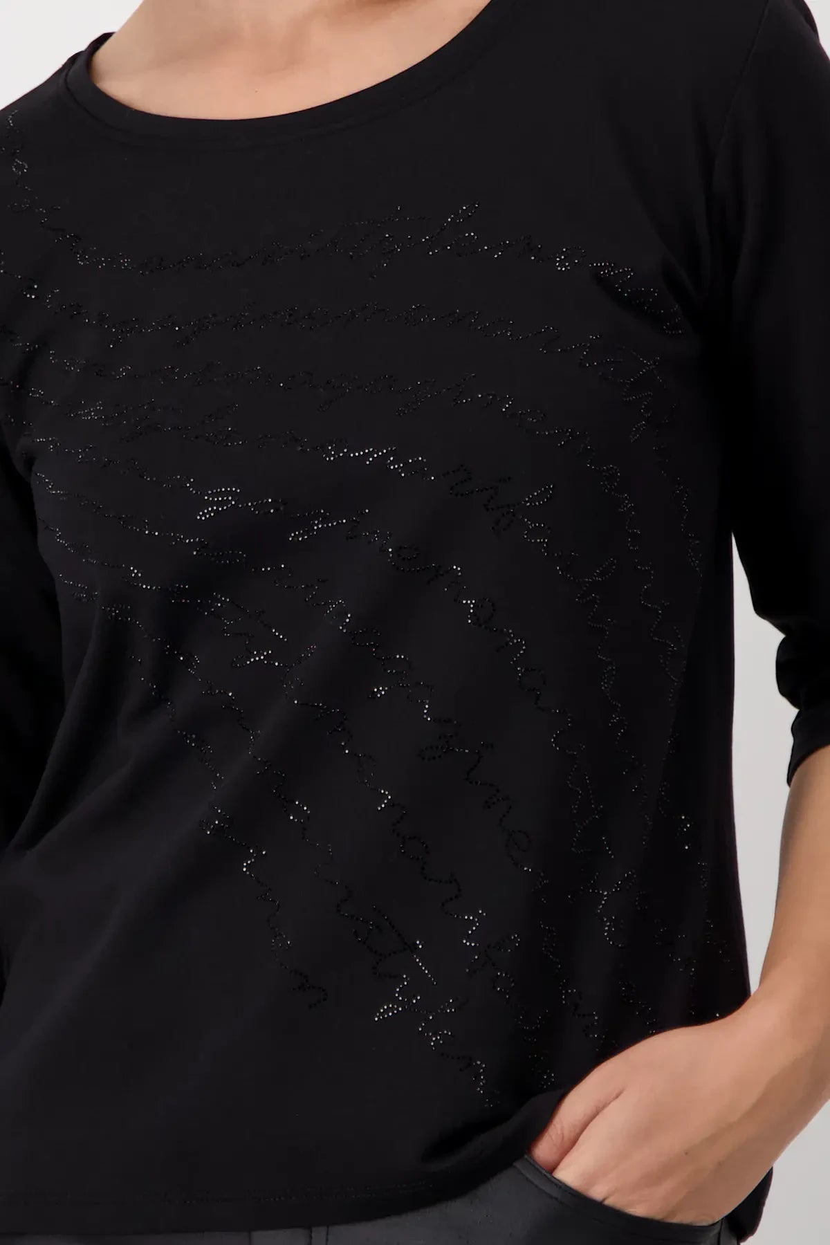 Black Top With Rhinestone Lettering