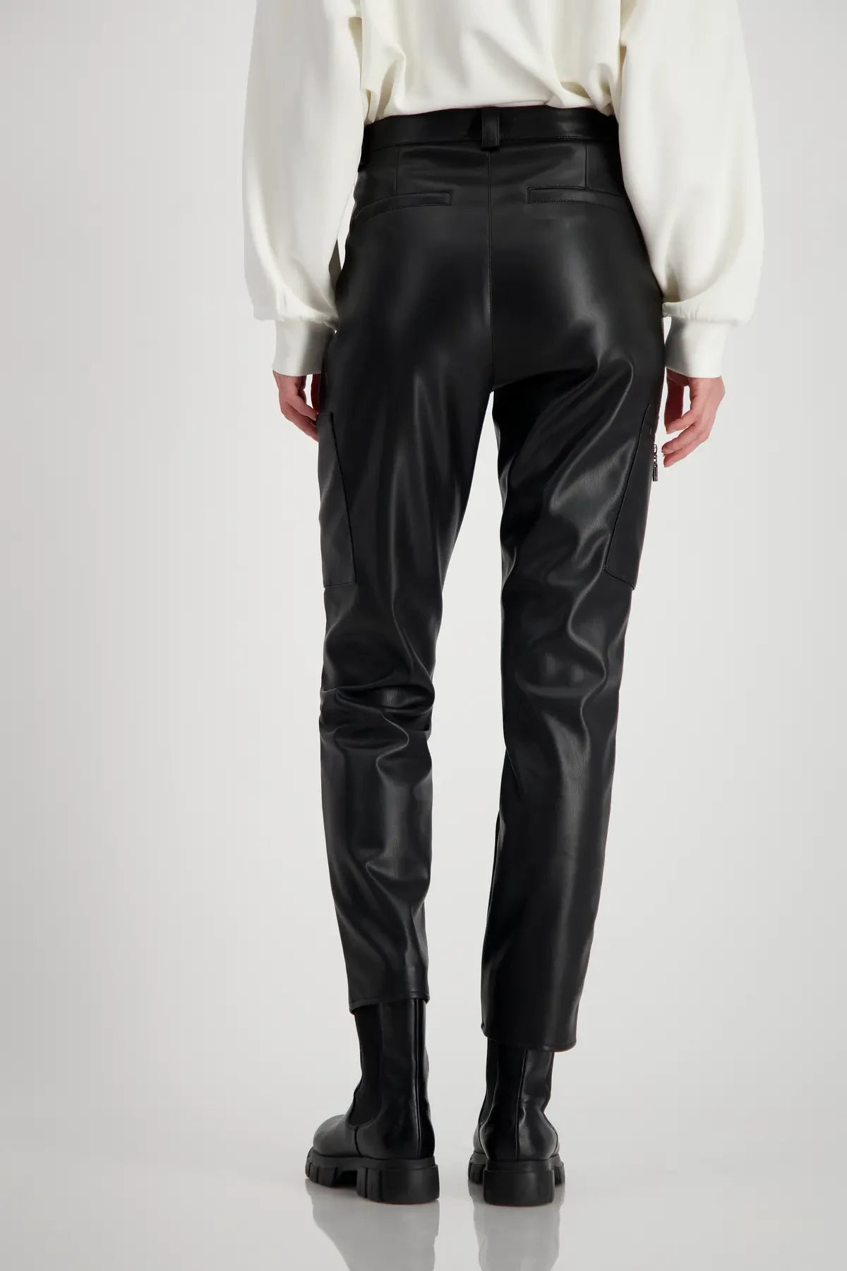 Black Leather Look Cargo Pants