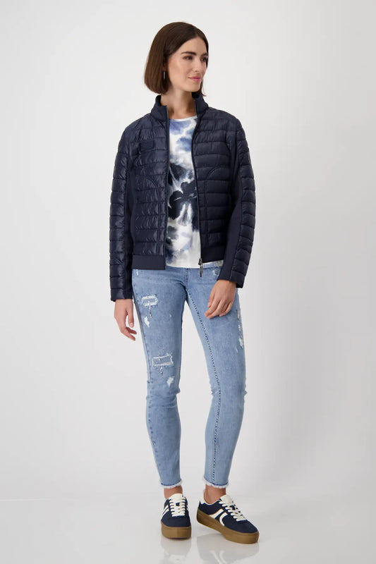 Navy Quilted Jacket With Neoprene