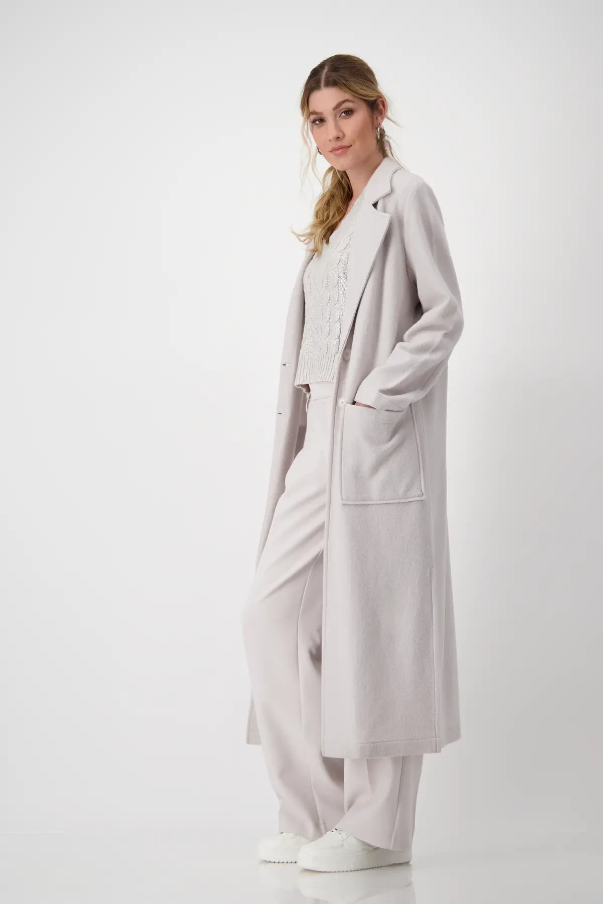 Stone Long Boiled Wool Coat