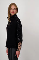 Black Knit Cape Cardigan With Sequins