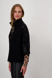 Black Knit Cape Cardigan With Sequins