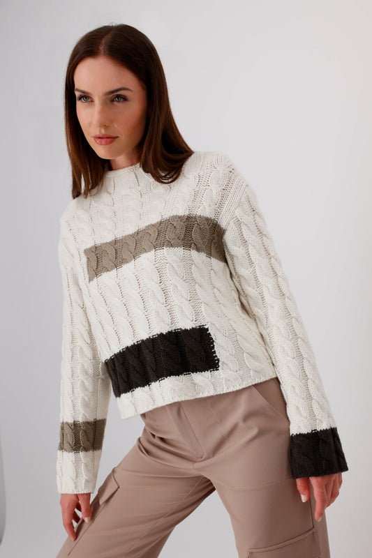 Cream Knit Jumper With Cable Pattern